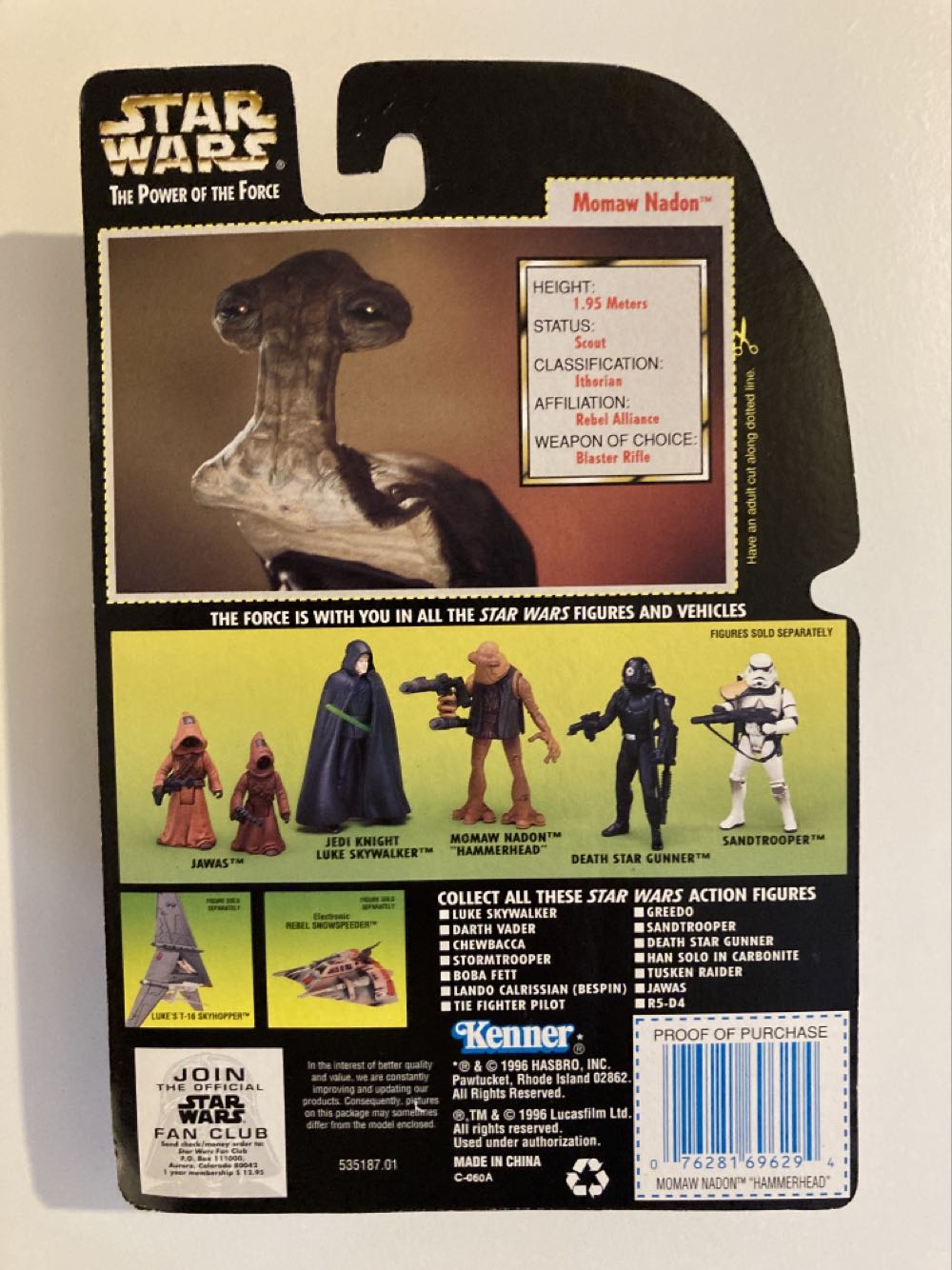 Momaw Nadon (Hammerhead) With Double-barreled Blaster Rifle - Kenner (Star Wars The Power Of The Force (Green Card)) action figure collectible [Barcode 076281696294] - Main Image 2