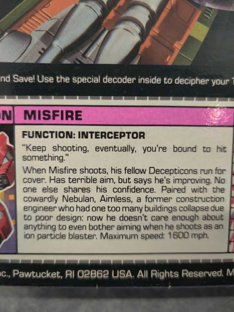 Misfire With Aimless Targetmaster  - Hasbro (1987) action figure collectible [Barcode 038976059807] - Main Image 3