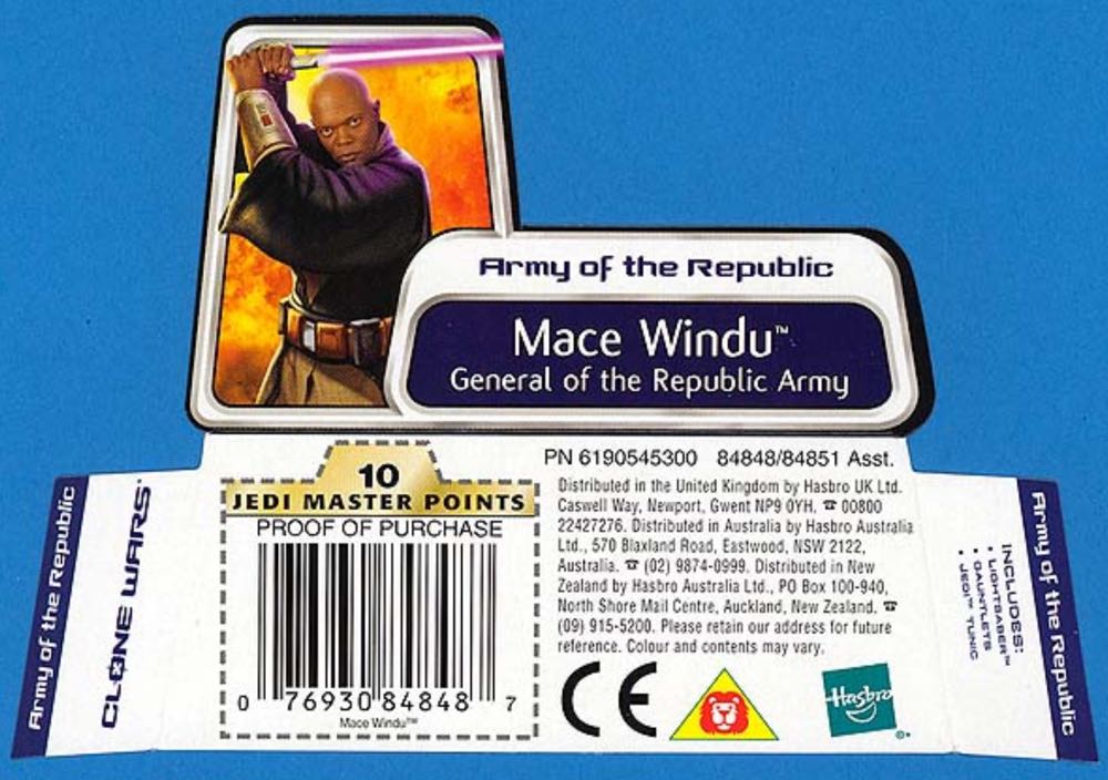 Mace Windu (General of the Republic Army) - Hasbro (Star Wars - The Clone Wars 2003 Realistic) action figure collectible [Barcode 076930848487] - Main Image 3