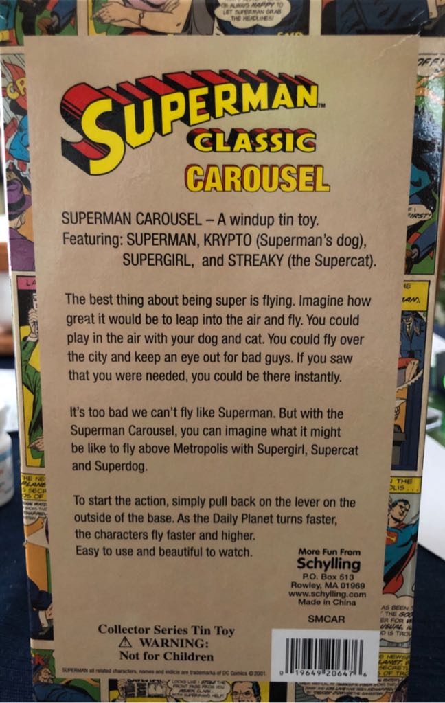 Superman Classic Tin Carousel Toy Schylling 2001 Krypto Streaky Supergirl - Schylling (Superman) action figure collectible [Barcode 019649206476] - Main Image 2