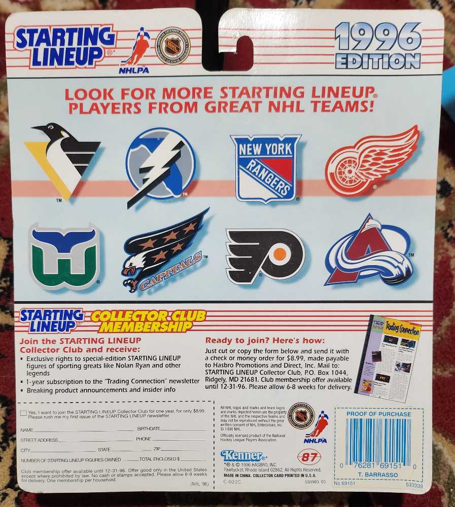 Starting Lineup Tom Barrasso Pittsburgh Penguins  - Kenner action figure collectible [Barcode 076281691510] - Main Image 2