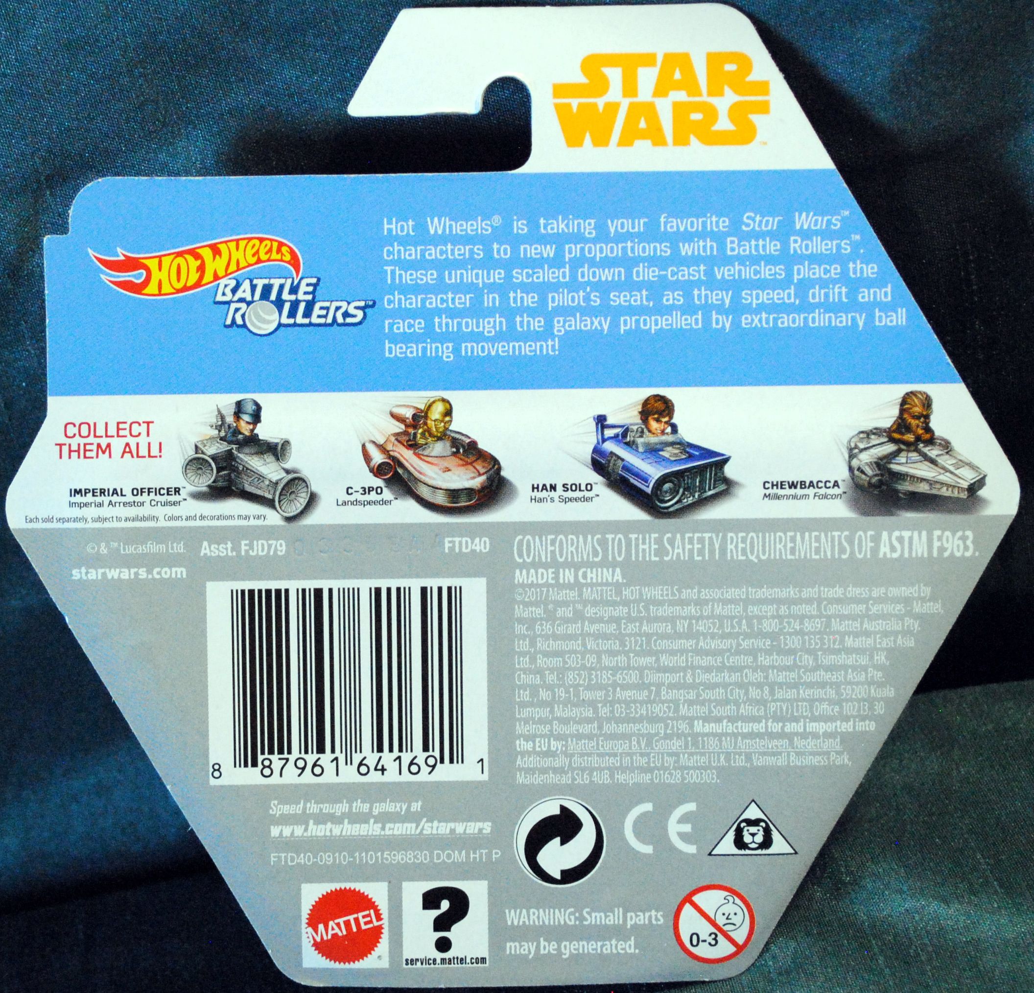 Hot Wheels Star Wars Battle Rollers Character Lando Calrissian SOLO: - Hot Wheels from Mattel (Star Wars Hot Wheels) action figure collectible [Barcode 887961641691] - Main Image 2