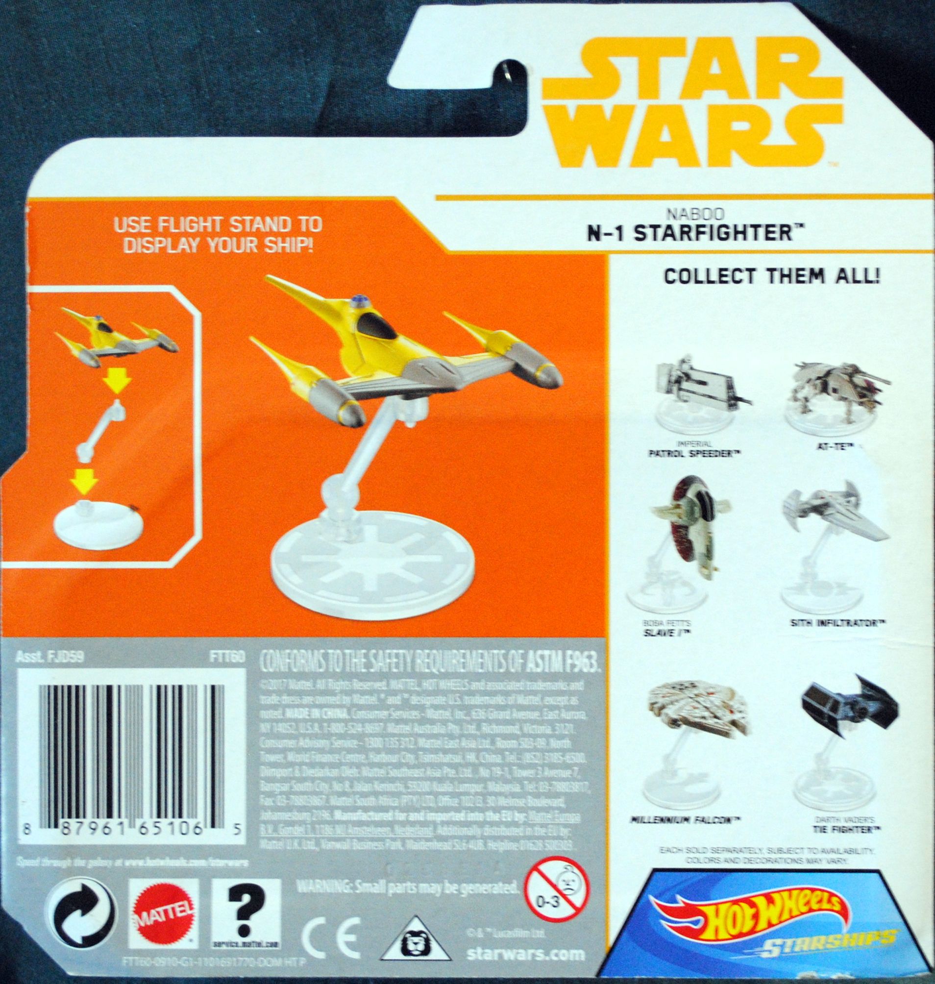 Hot Wheels Star Wars Vehicle Naboo N1 Starfighter SOLO: - Hot Wheels from Mattel (Star Wars Hot Wheels) action figure collectible [Barcode 887961651065] - Main Image 2
