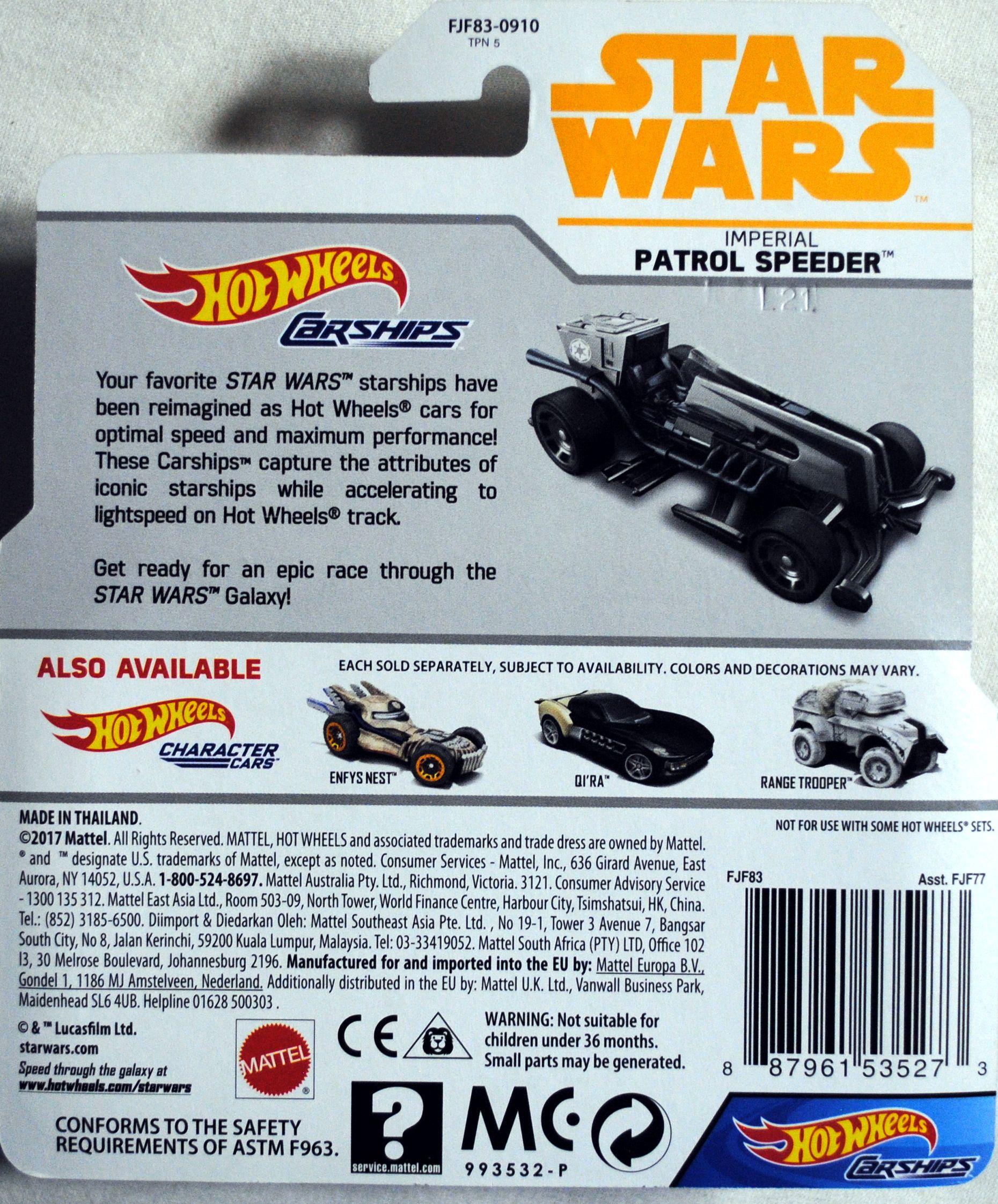 Hot Wheels Star Wars Carships Imperial Patrol Speeder Solo: - Hot Wheels from Mattel (Star Wars Hot Wheels) action figure collectible [Barcode 0887961535273] - Main Image 2