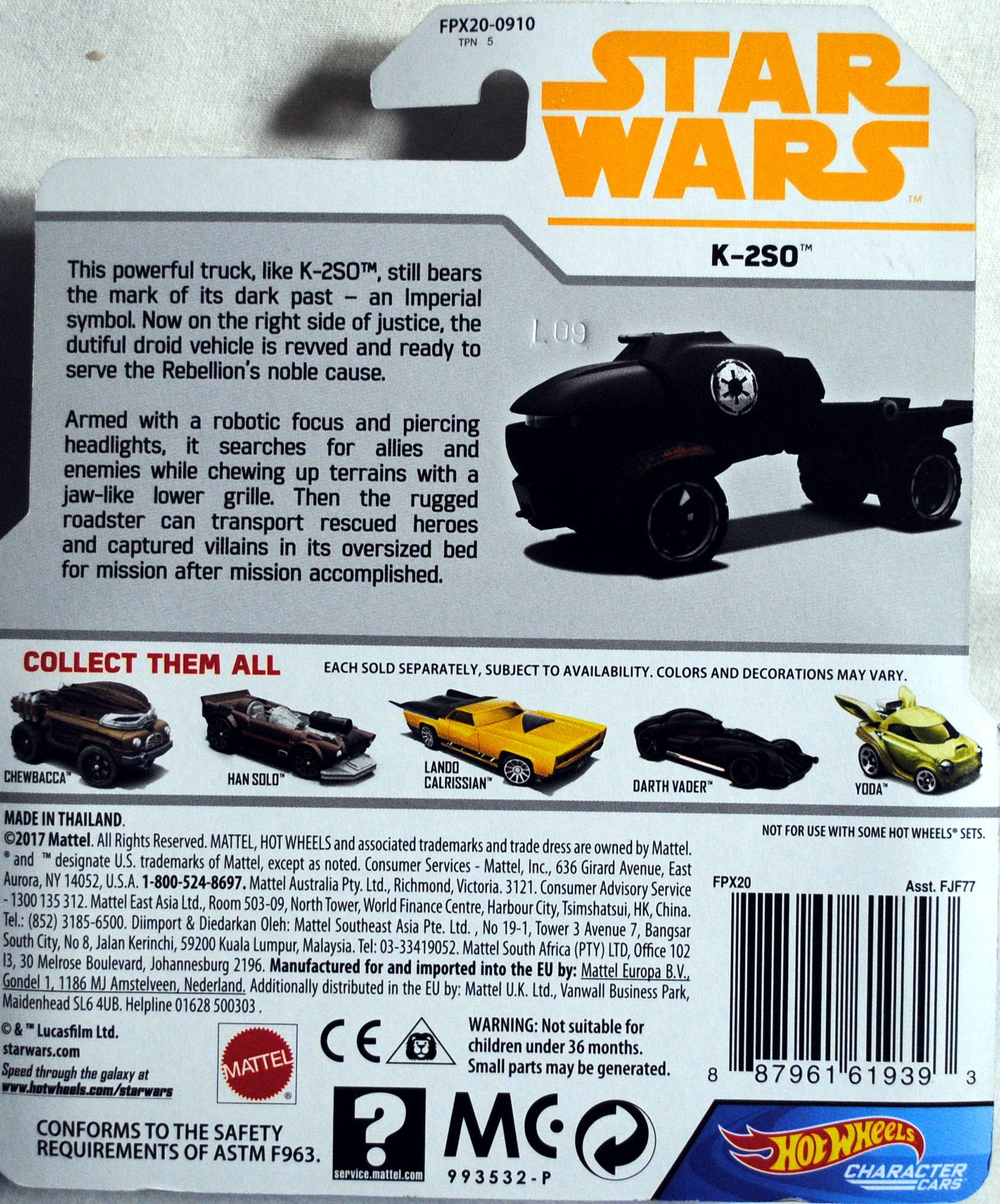 Hot Wheels Star Wars Character K-2SO SOLO: - Hot Wheels from Mattel (Star Wars Hot Wheels) action figure collectible [Barcode 0887961619393] - Main Image 2