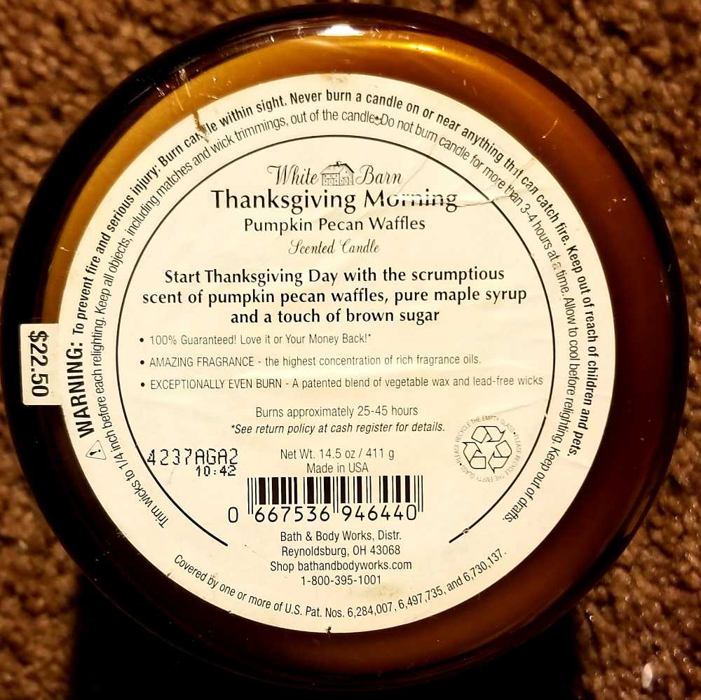 CANDLE: Thanksgiving Bath & Bodyworks Thanksgiving Morning Pumpkin Pecan Waffles  2014 - Bath & Bodyworks Candle (Thanksgiving Candles) action figure collectible - Main Image 3