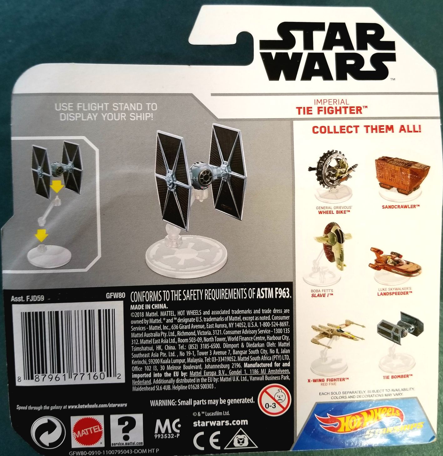 Hot Wheels Star Wars Vehicle Imerial Tie Fighter White Card - Hot Wheels from Mattel (Star Wars Hot Wheels) action figure collectible [Barcode 0887961771602] - Main Image 2