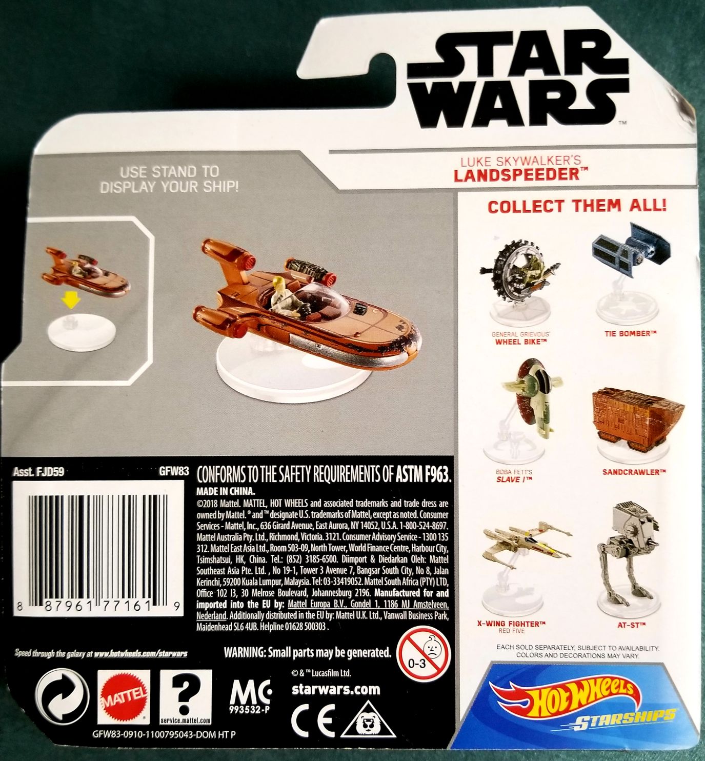 Hot Wheels Star Wars Vehicle Luke Skywalker’s Landspeeder White Card - Hot Wheels from Mattel (Star Wars Hot Wheels) action figure collectible [Barcode 0887961771619] - Main Image 2