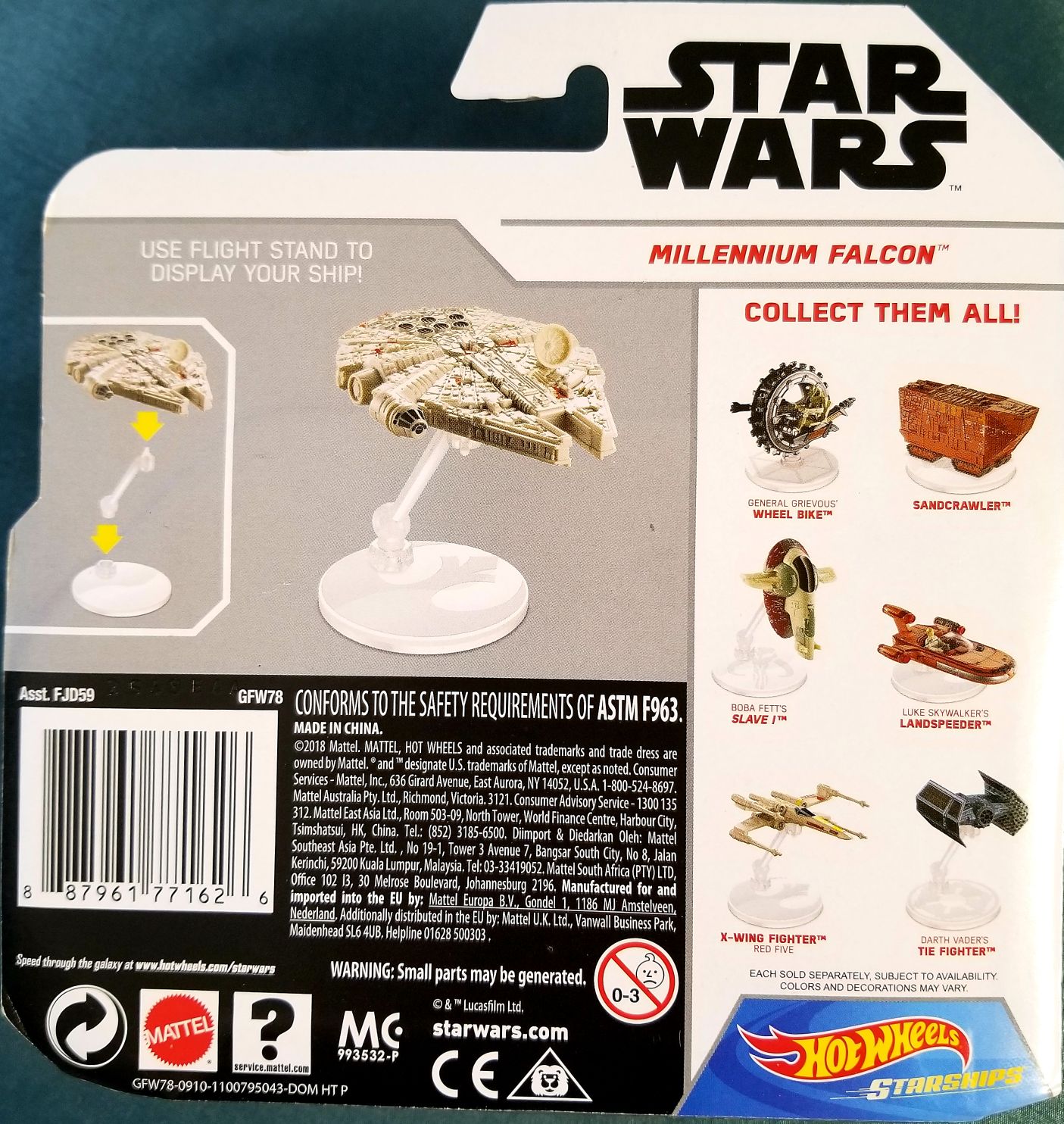 Hot Wheels Star Wars Vehicle Imerial Millennium Falcon White Card - Hot Wheels from Mattel (Star Wars Hot Wheels) action figure collectible [Barcode 0887961771626] - Main Image 2