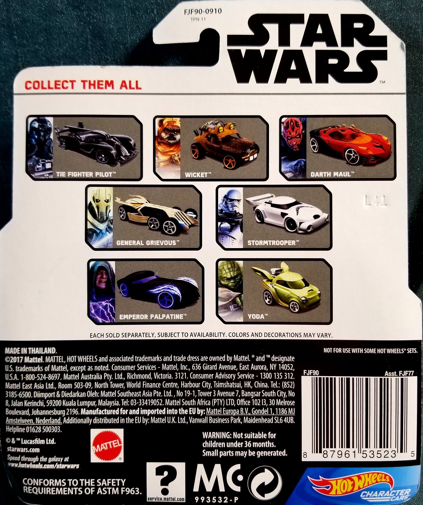 Hot Wheels Star Wars Character Chewbacca and Porg White Card - Hot Wheels by Mattel (Star Wars Hot Wheels) action figure collectible [Barcode 0887961535235] - Main Image 2