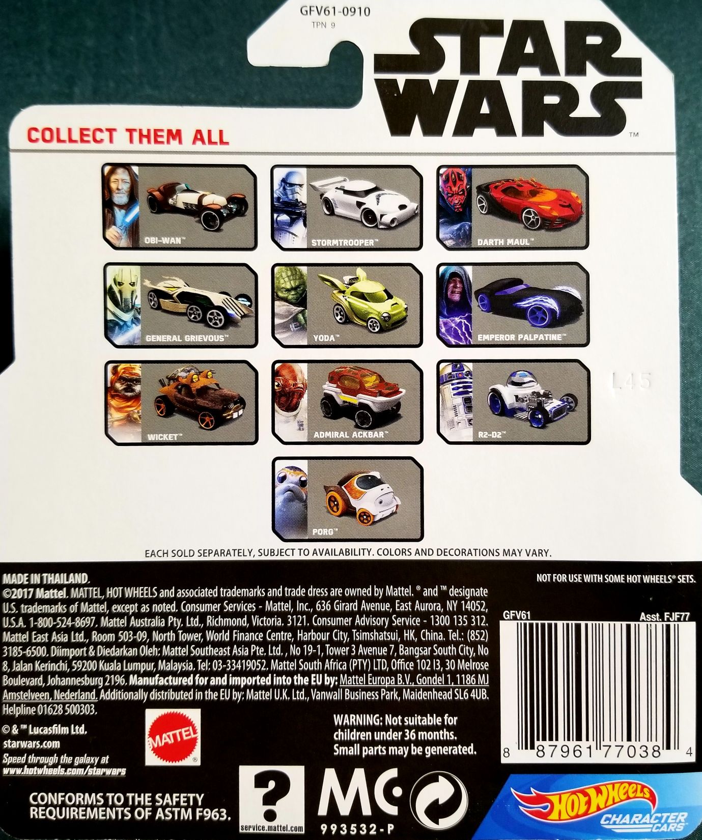 Hot Wheels Star Wars Character C-3PO White Card - Hot Wheels from Mattel (Star Wars Hot Wheels) action figure collectible [Barcode 0887961770384] - Main Image 2