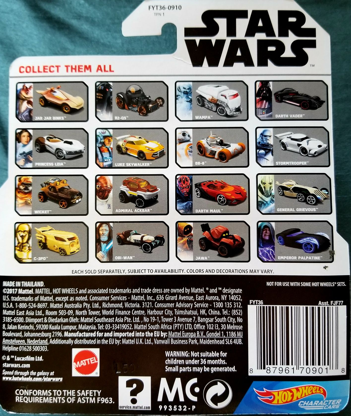 Hot Wheels Star Wars Character R5-D4 White Card - Hot Wheels from Mattel (Star Wars Hot Wheels) action figure collectible [Barcode 0887961709018] - Main Image 2