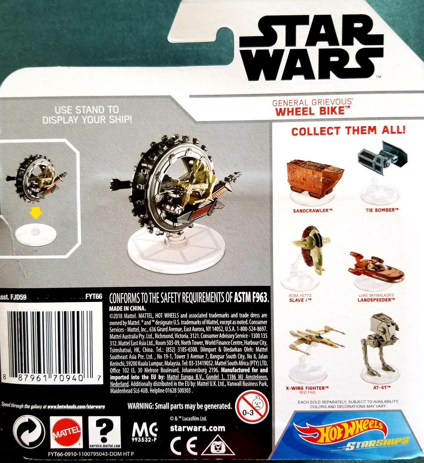 Hot Wheels Star Wars Vehicle General Grievous Wheel Bike White Card - Hot Wheels from Mattel (Star Wars Hot Wheels) action figure collectible [Barcode 0887961709407] - Main Image 2