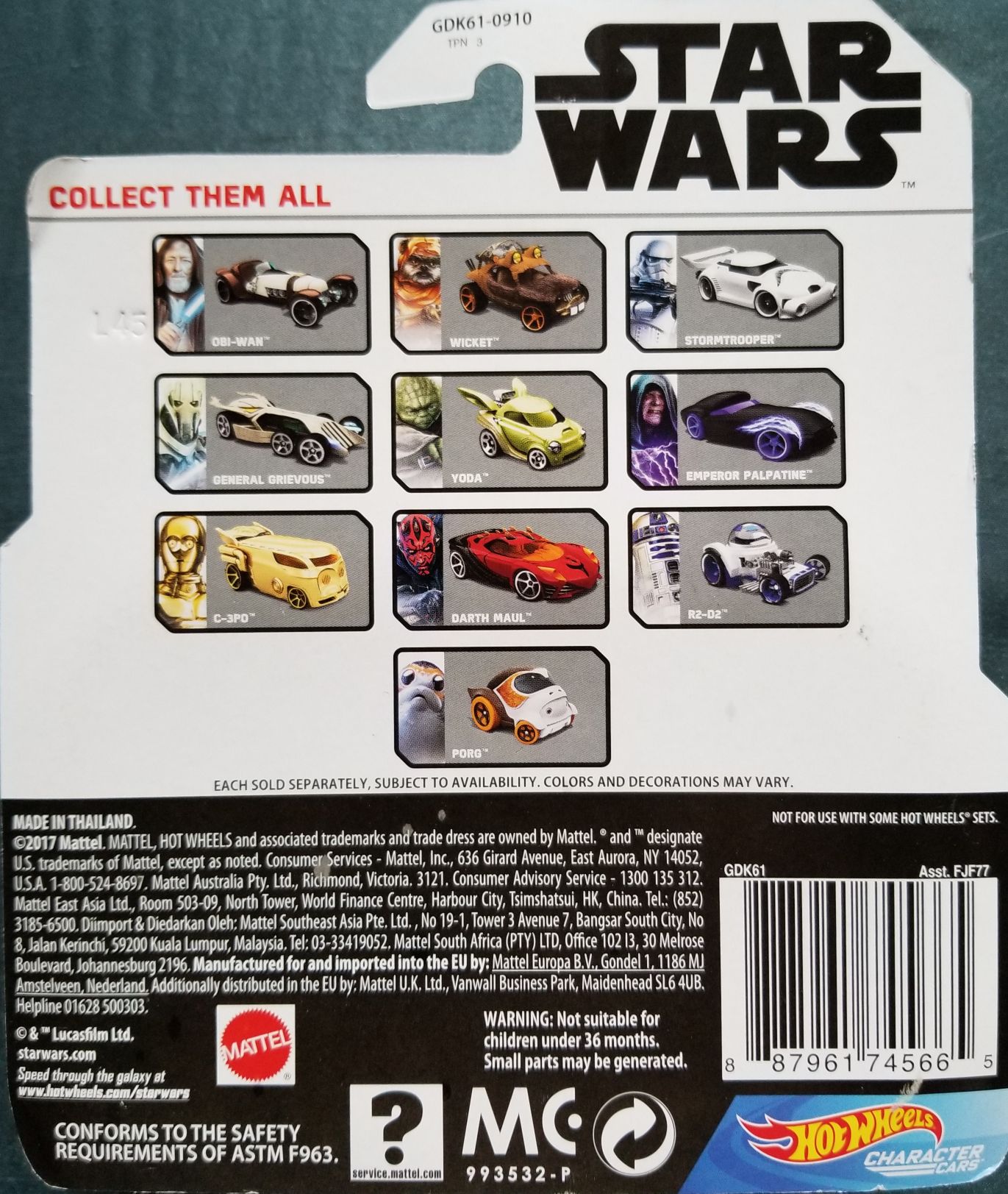 Hot Wheels Star Wars Character Admiral Ackbar White Card - Hot Wheels from Mattel (Star Wars Hot Wheels) action figure collectible [Barcode 0887961745665] - Main Image 2