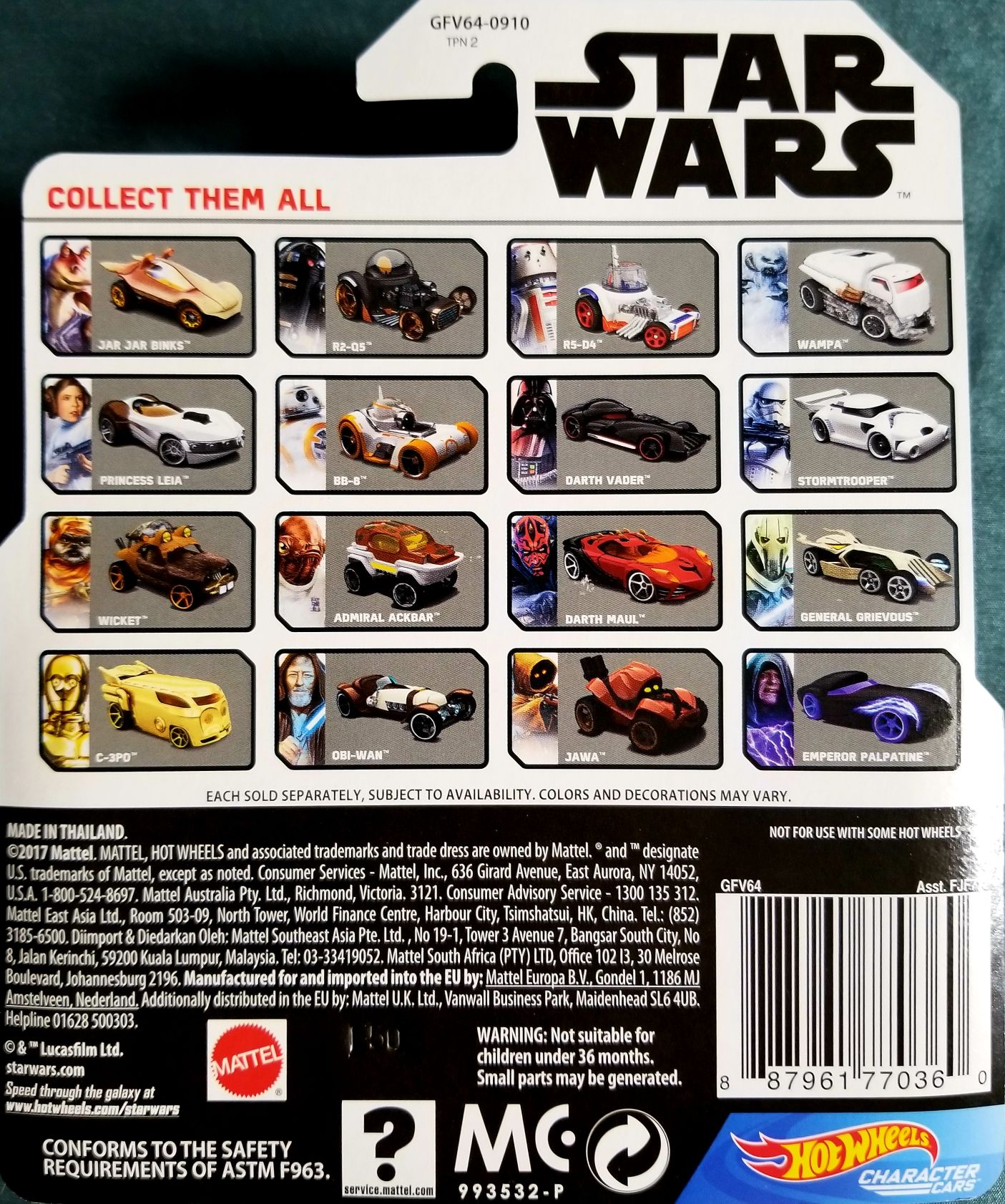 Hot Wheels Star Wars Character Luke Skywalker White Card - Hot Wheels from Mattel (Star Wars Hot Wheels) action figure collectible [Barcode 0887961770360] - Main Image 2