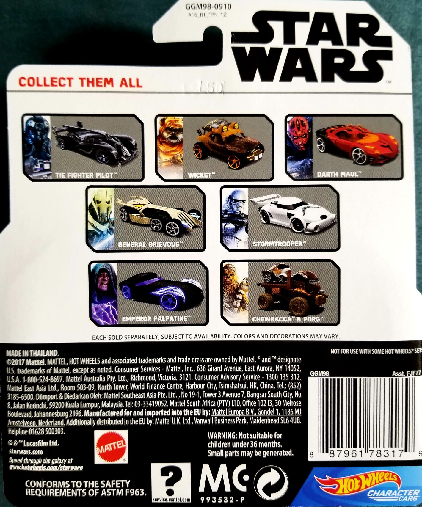 Hot Wheels Star Wars Character Yoda White Card - Hot Wheels from Mattel (Star Wars Hot Wheels) action figure collectible [Barcode 0887961783179] - Main Image 2