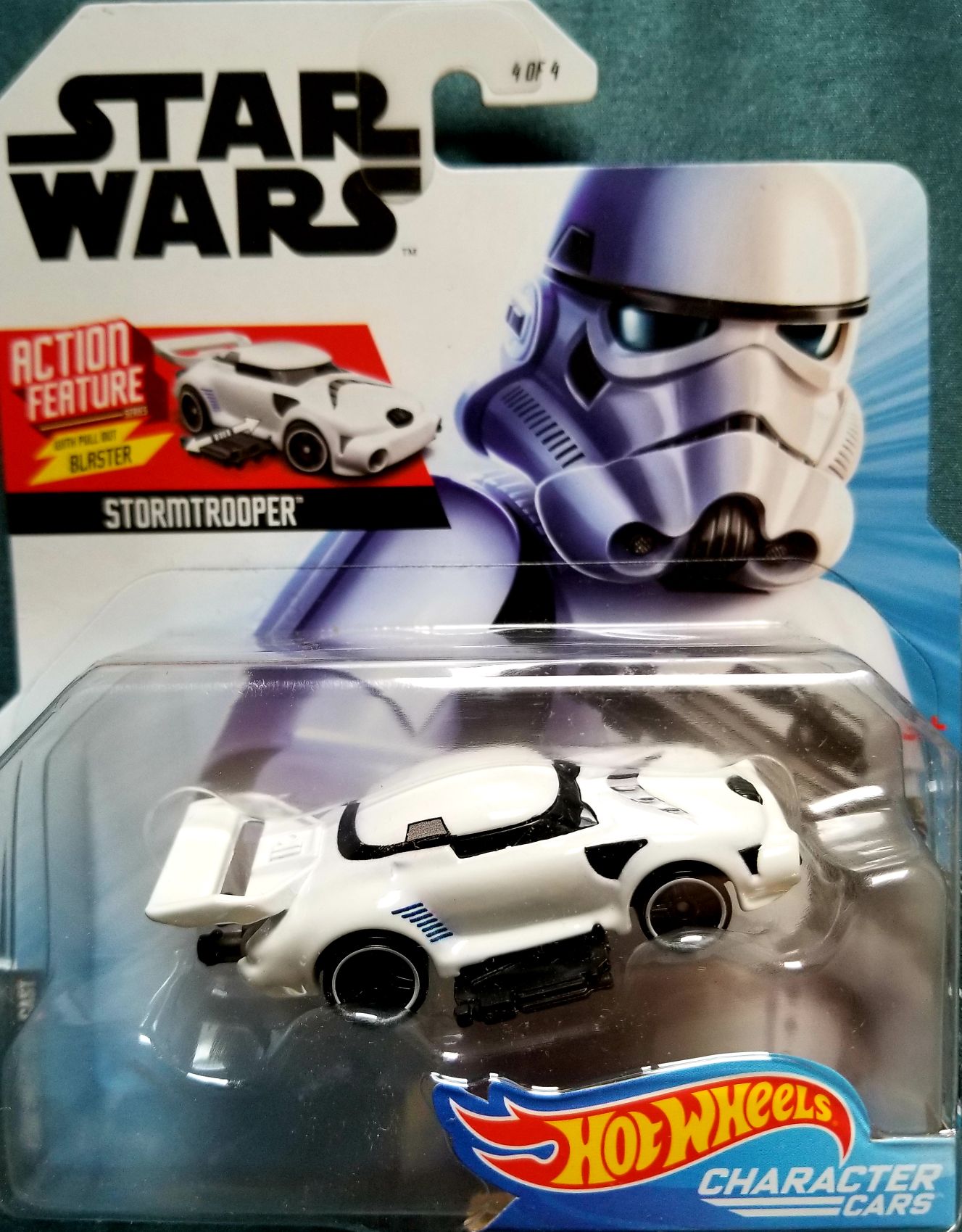 Hot Wheels Star Wars Character Stormtrooper With Pull Out Blaster Action Feature White Card - Hot Wheels from Mattel (Star Wars Hot Wheels Cars) action figure collectible [Barcode 0887961709063] - Main Image 1