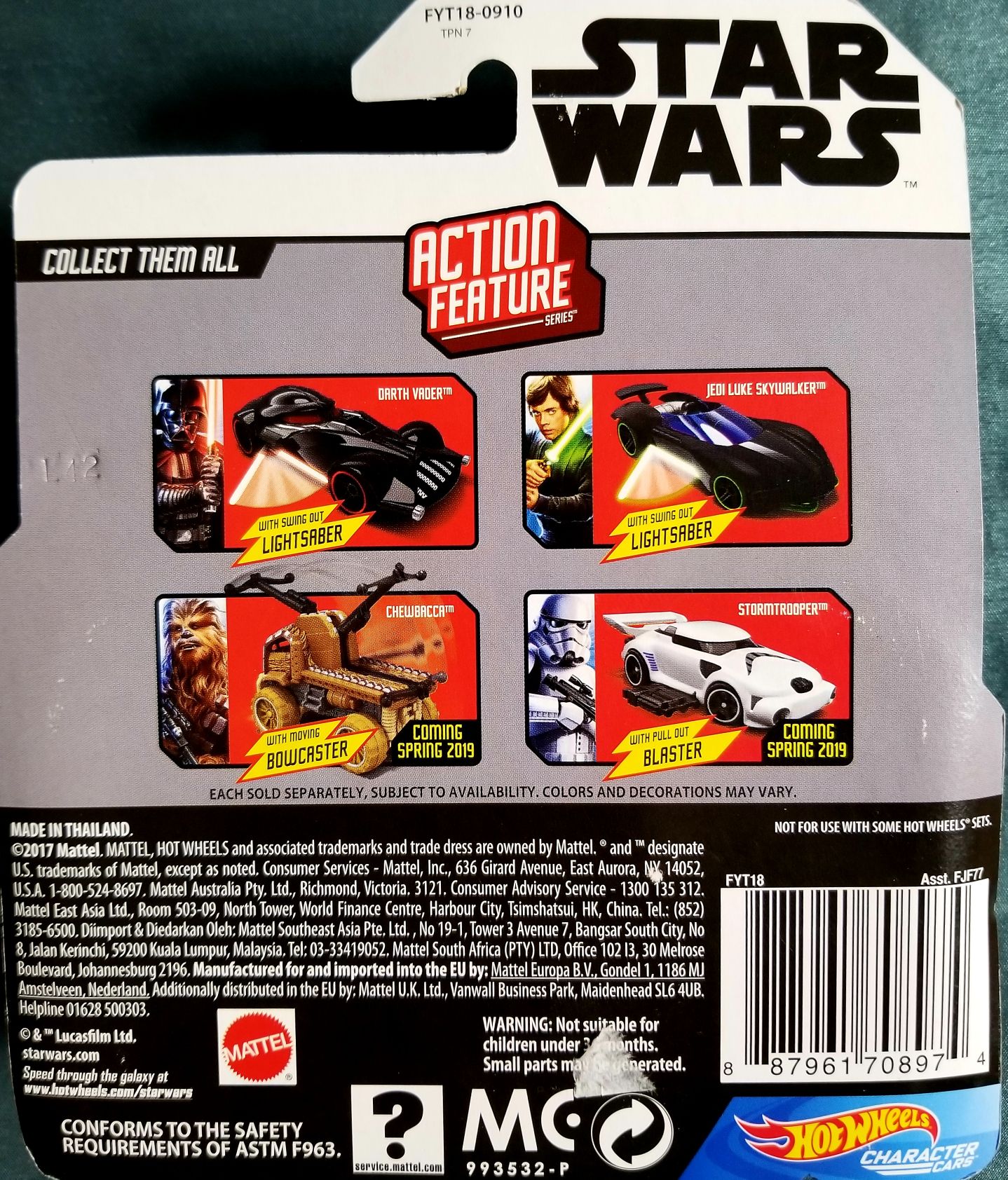 Hot Wheels Star Wars Character Darth Vader With Swing Out Lightsaber Action Feature White Card - Hot Wheels from Mattel (Star Wars Hot Wheels) action figure collectible [Barcode 0887961708974] - Main Image 2