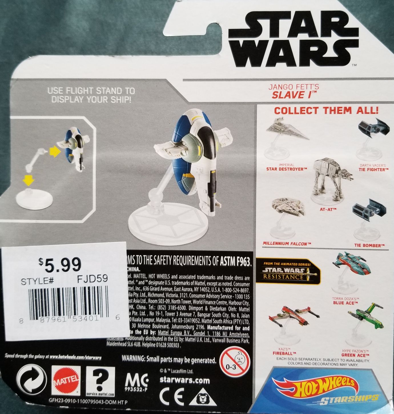 Hot Wheels Star Wars Vehicle Jango Fett’s Slave One White Card - Hot Wheels from Mattel (Star Wars Hot Wheels) action figure collectible [Barcode 887961761979] - Main Image 2