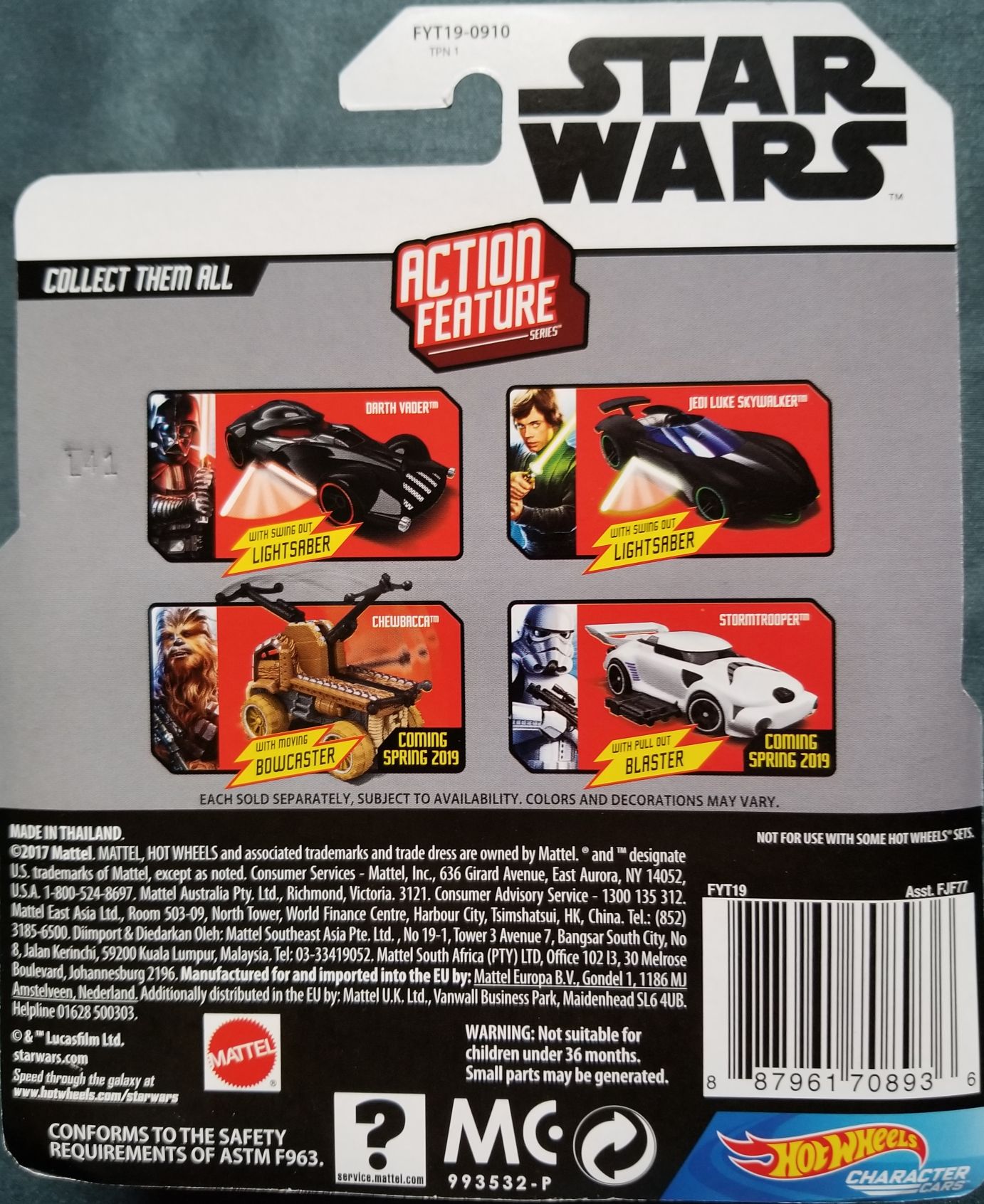Hot Wheels Star Wars Character Luke Skywalker Jedi With Swing Out Lightsaber Action Feature White Card - Hot Wheels from Mattel (Star Wars Hot Wheels) action figure collectible [Barcode 887961708936] - Main Image 2