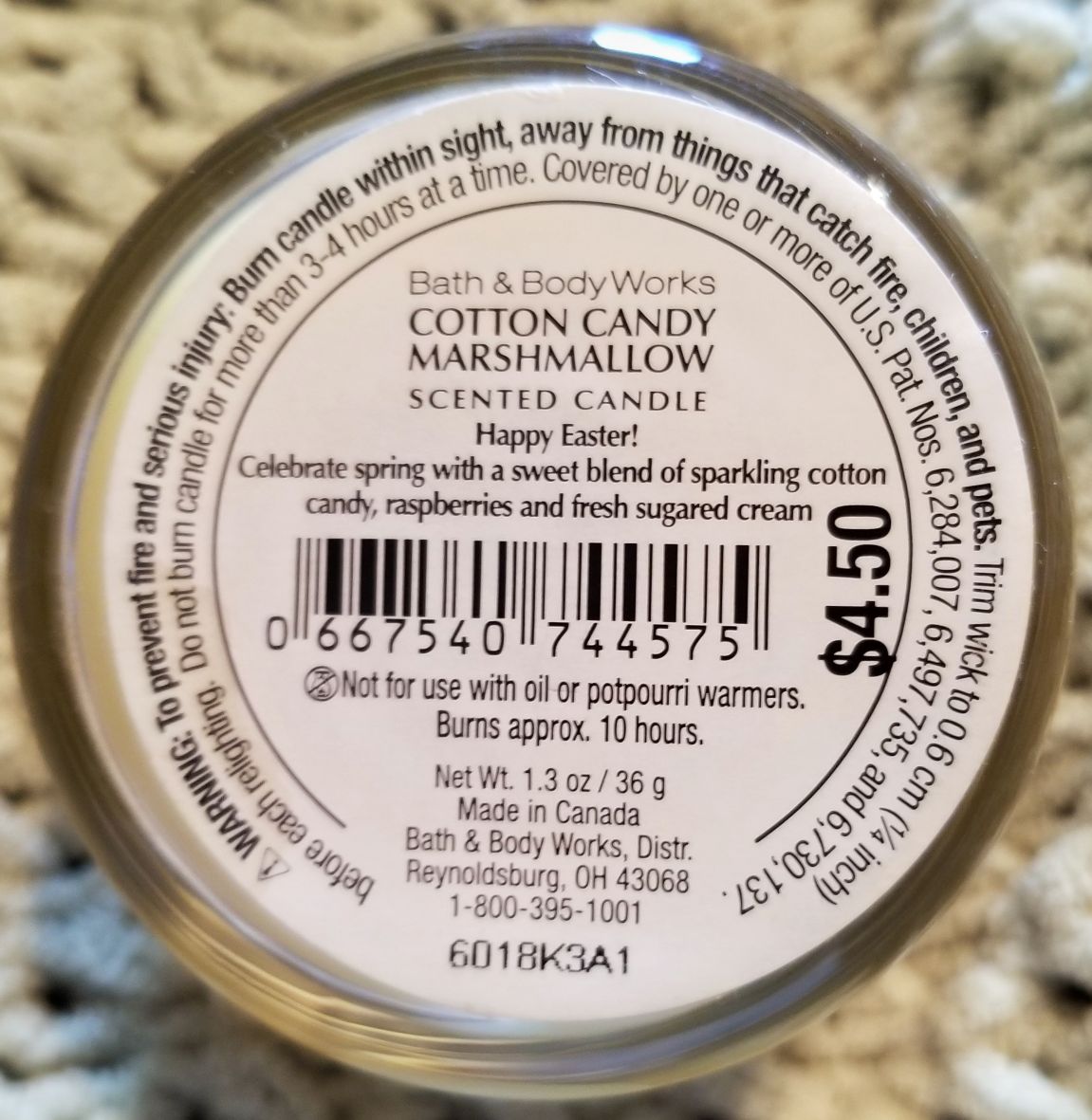 CANDLE: Easter Bath and Bodyworks Happy Easter Cotton Candy Marshmallow 2016 Mini - Bath & Bodyworks Candle (Easter Candles) action figure collectible - Main Image 2