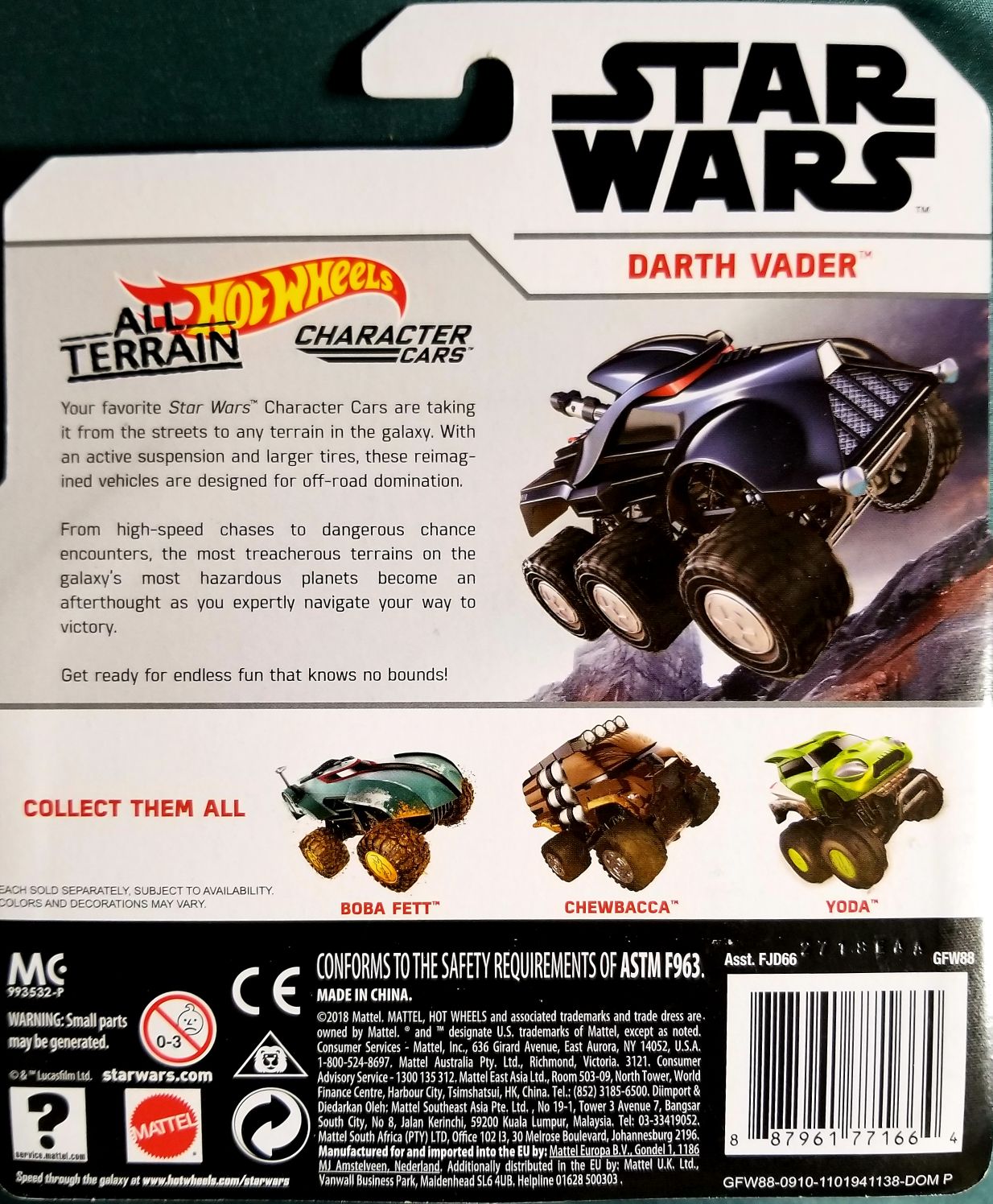 Hot Wheels Star Wars Character Darth Vader All Terrain White Card - Hot Wheels from Mattel (Star Wars Hot Wheels) action figure collectible [Barcode 887961771664] - Main Image 2