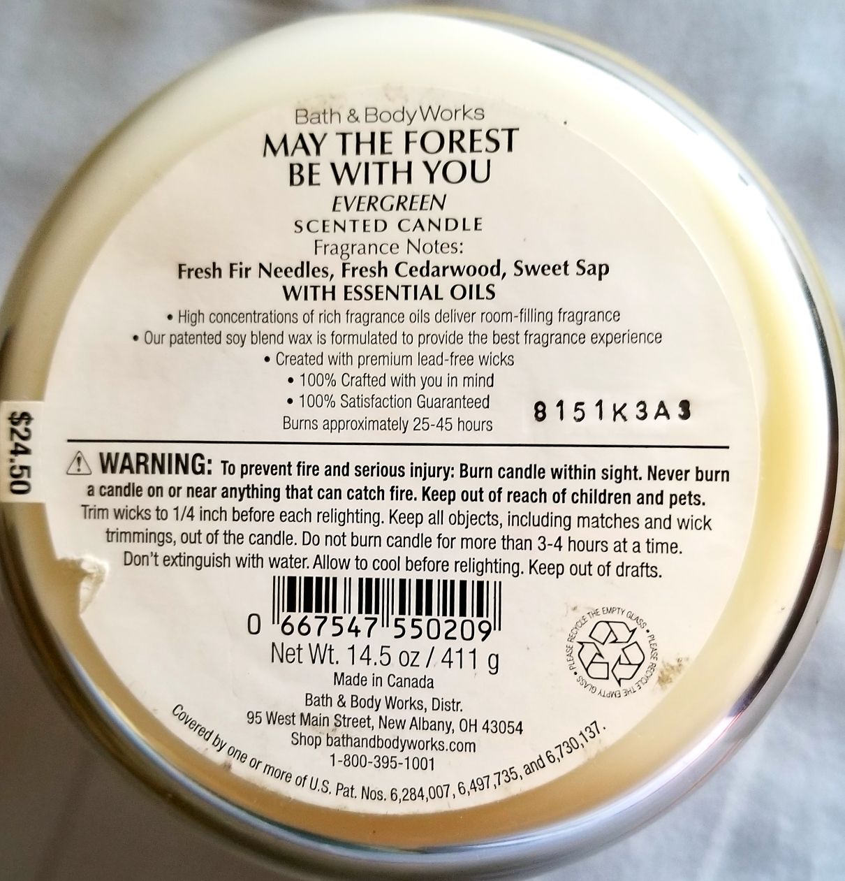 CANDLE: Camping Bath and Bodyworks May the Forest be with You - Bath & Bodyworks Candle (Camping Candles) action figure collectible [Barcode 667547550209] - Main Image 2