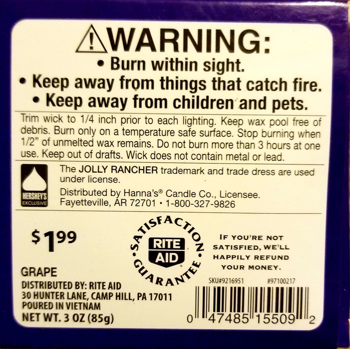 CANDLE: Candy Jolly Rancher boxed Grape - Hanna’s Candle Company (Candy Candles) action figure collectible - Main Image 2