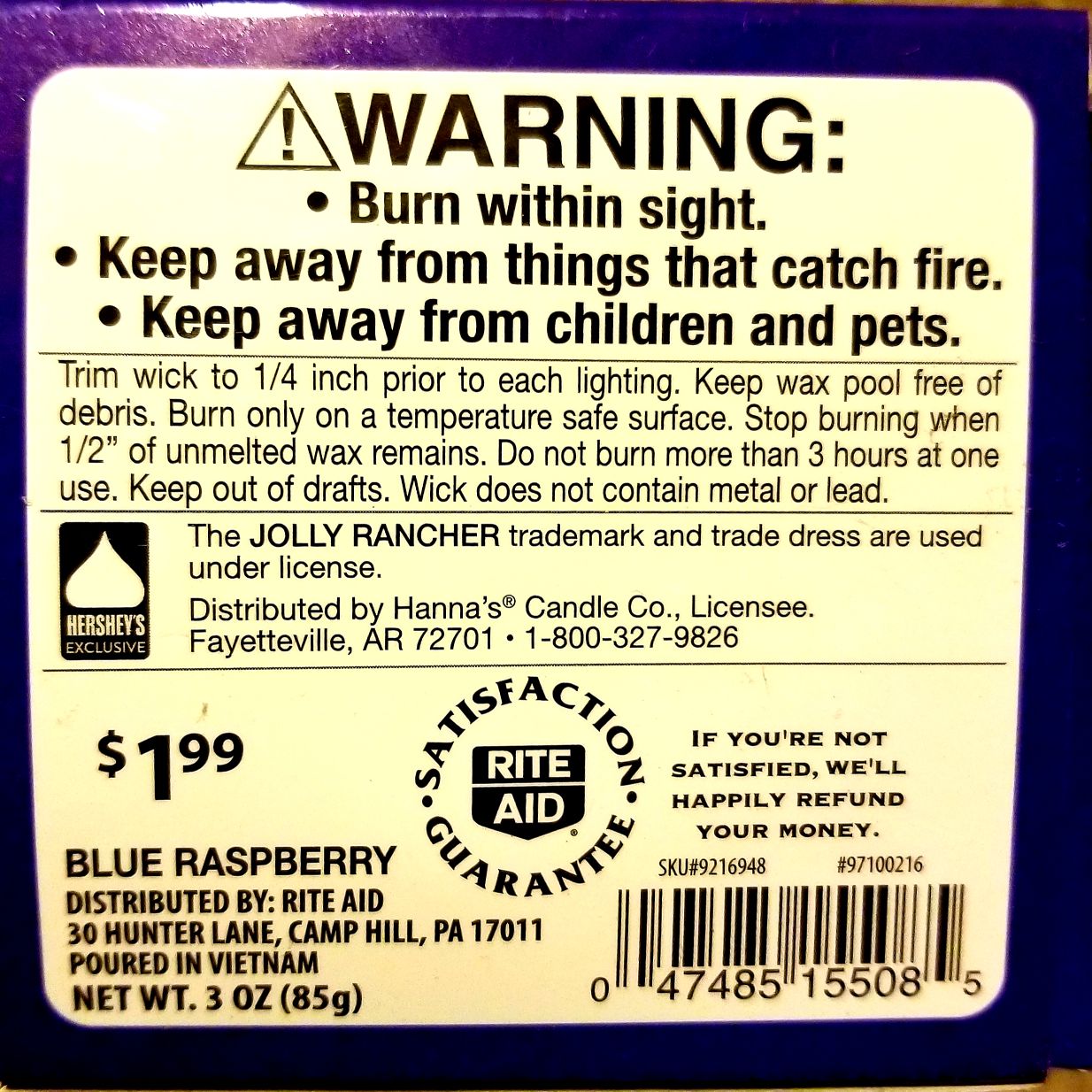 CANDLE: Candy Jolly Rancher boxed Blue Rasberry - Hanna’s Candle Company (Candy Candles) action figure collectible - Main Image 2