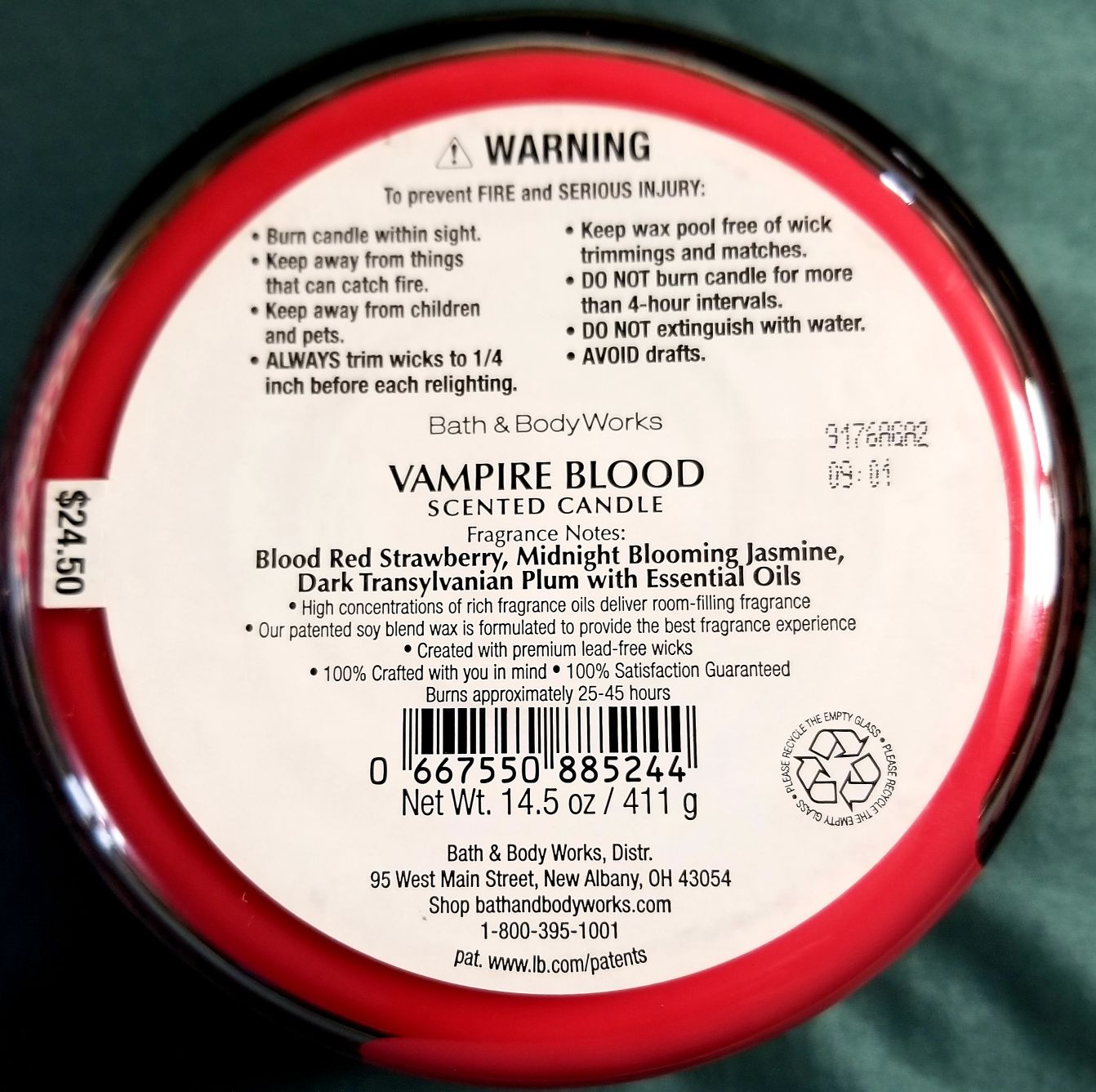 CANDLE: Halloween Bath & Bodyworks Vampire Blood 2019 - Bath & Bodyworks Candle (Halloween Candle) action figure collectible [Barcode 667550885244] - Main Image 2