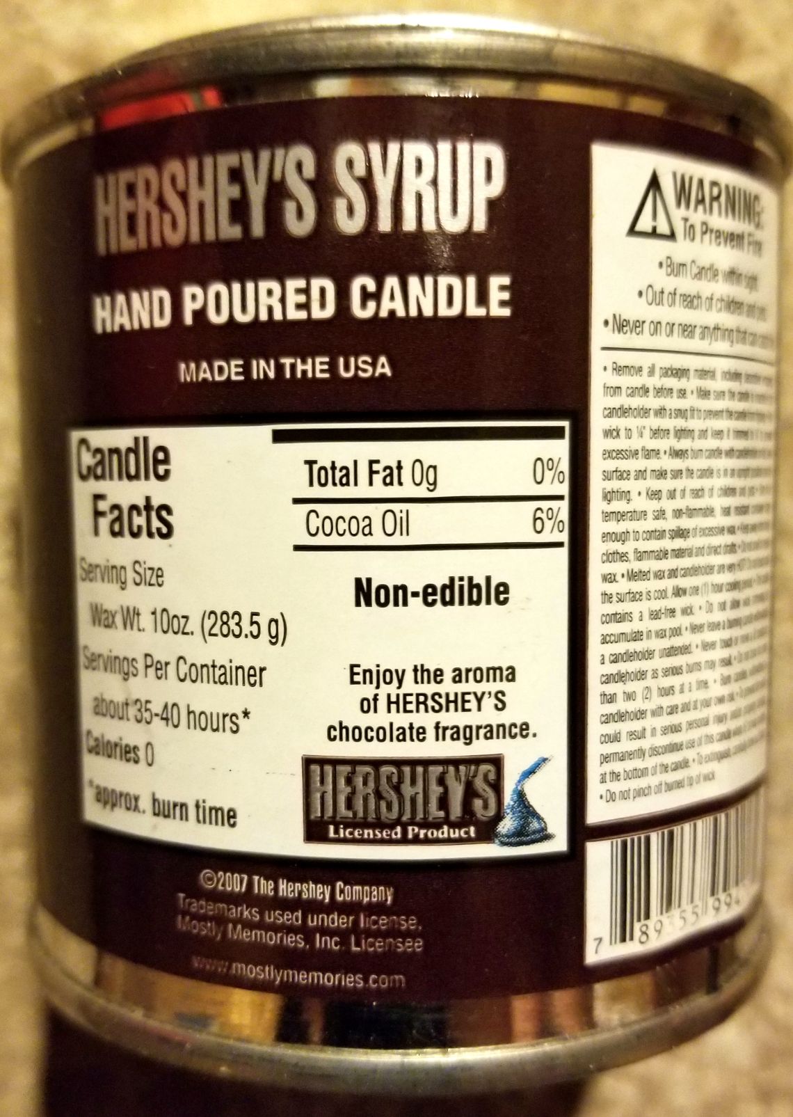 CANDLE: Food Hershey’s Canned Chcolate Syrup 2007 Candy - The Hershey Company (Food Candles) action figure collectible - Main Image 2