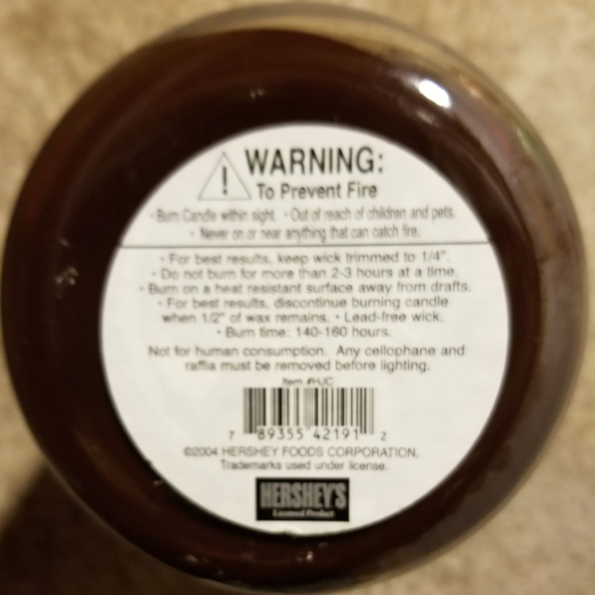 CANDLE: Candy Hershey’s Milk Choclate Candle 2004 - The Hershey Company (Food Candles) action figure collectible - Main Image 2