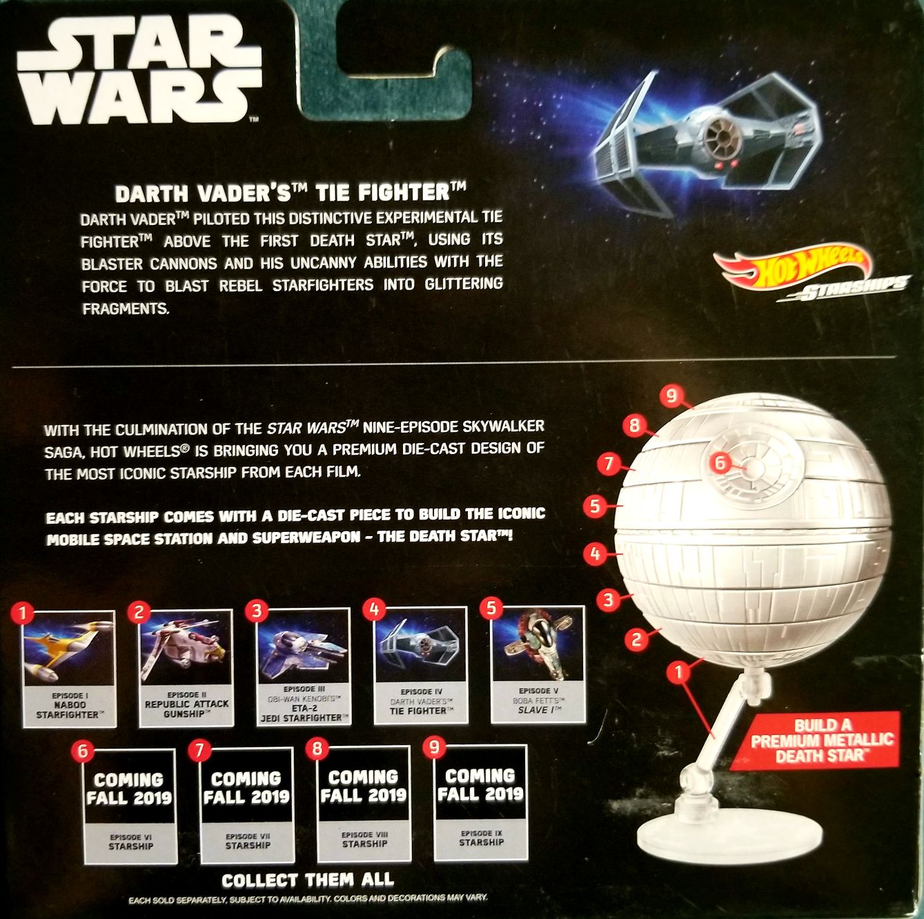 Hot Wheels Star Wars Vehicle Commemorative Series Darth Vader’s Tie Fighter - Hot Wheels from Mattel (Star Wars Hot Wheels) action figure collectible [Barcode 0887961709513] - Main Image 2