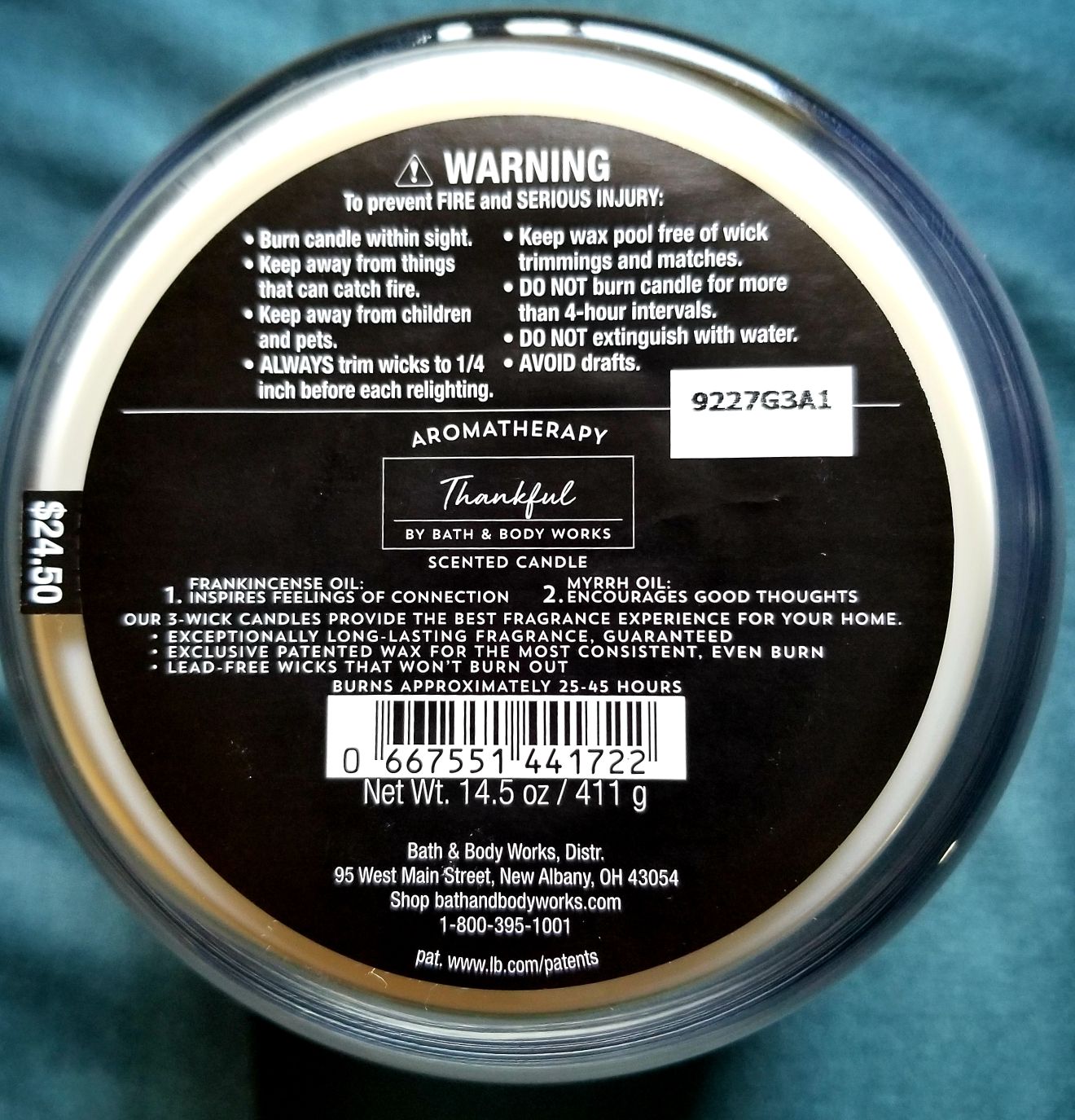 CANDLE: Thanksgiving Bath & Bodyworks Aromatherapy Thankful Frankincense & Myrrh 2019 - Bath & Bodyworks Candle (Thanksgiving Candles) action figure collectible [Barcode 667551441722] - Main Image 2