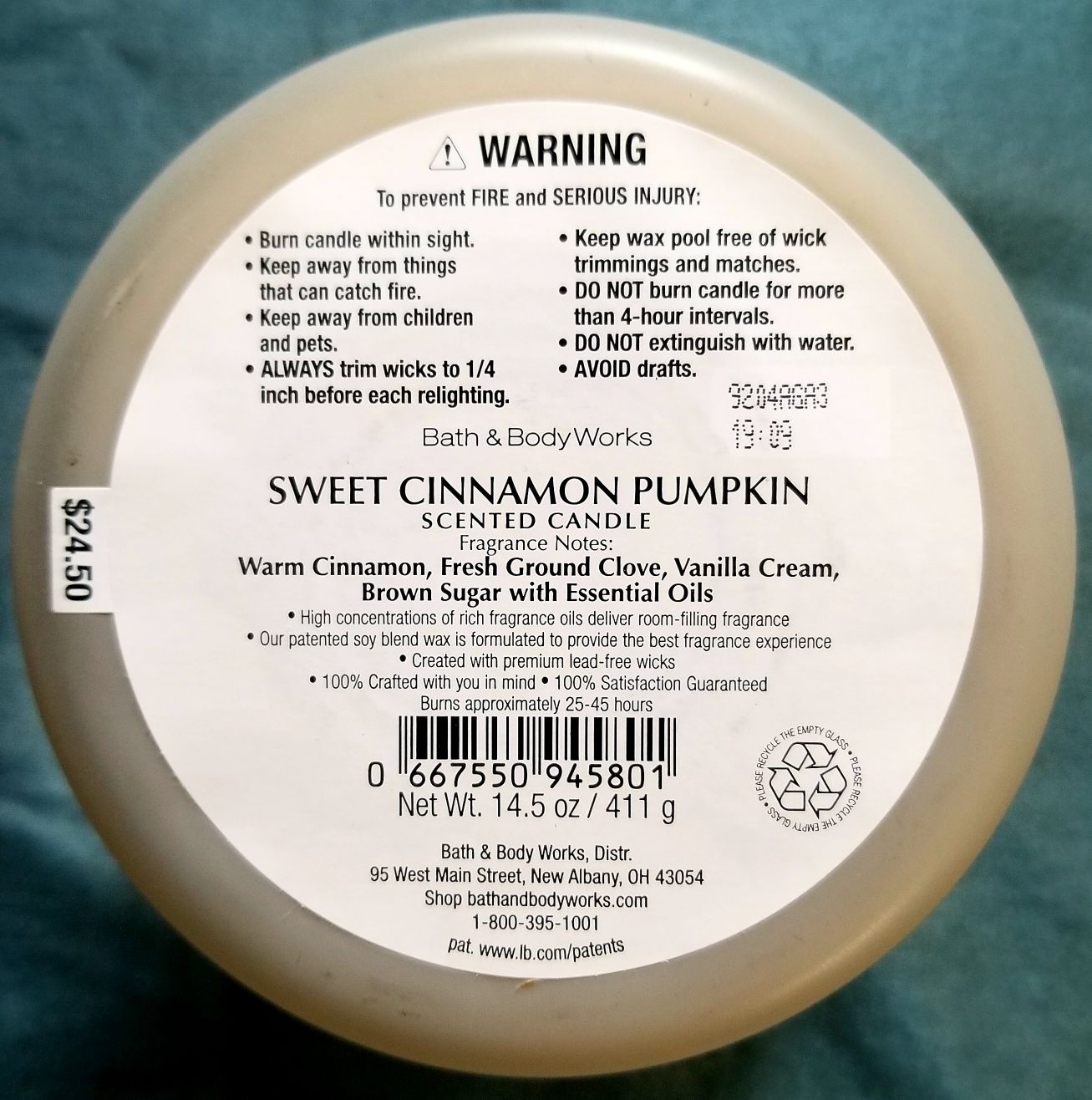 CANDLE: Thanksgiving Bath & Bodyworks Give Thanks Sweet Cinnamon Pumpkin 2019 - Bath & Bodyworks Candle (Thanksgiving Candles) action figure collectible [Barcode 667550945801] - Main Image 2