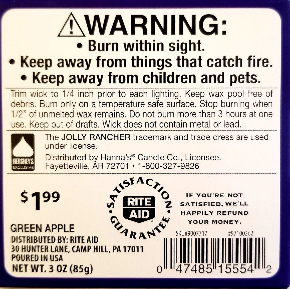 CANDLE: Candy Jolly Rancher boxed Green Apple - Hanna’s Candle Company (Candy Candles) action figure collectible [Barcode 047485155542] - Main Image 2