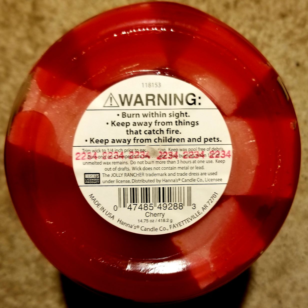 CANDLE: Candy Jolly Rancher jar Cherry - Hanna’s Candle Company (Candy Candles) action figure collectible - Main Image 2