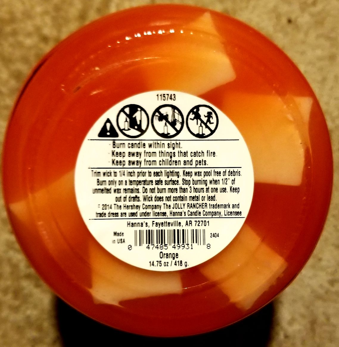 CANDLE: Candy Jolly Rancher jar Orange - Hanna’s Candle Company (Candy Candles) action figure collectible - Main Image 2