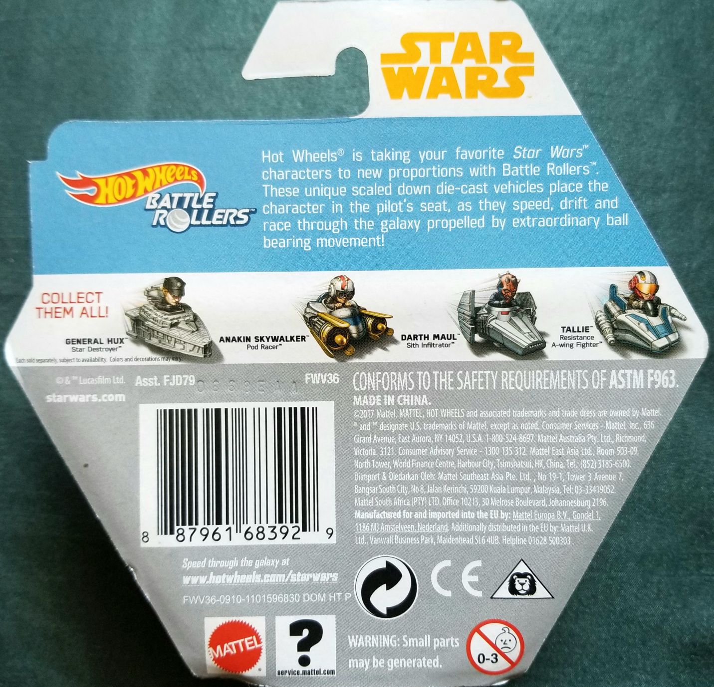 Hot Wheels Star Wars Battle Rollers Character Luke Skywalker SOLO: - Hot Wheels from Mattel (Star Wars Hot Wheels) action figure collectible [Barcode 887961683929] - Main Image 2