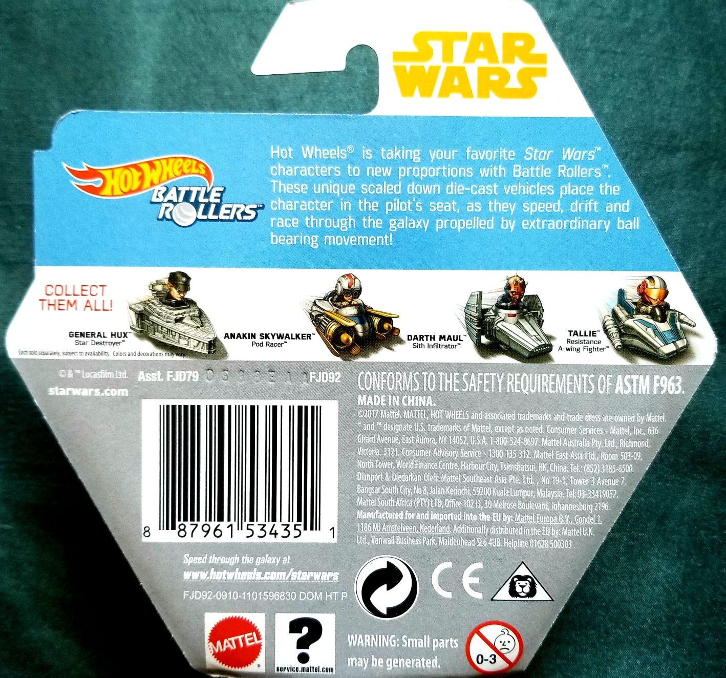 Hot Wheels Star Wars Battle Rollers Character Yoda SOLO: - Hot Wheels from Mattel (Star Wars Hot Wheels) action figure collectible [Barcode 887961534351] - Main Image 2