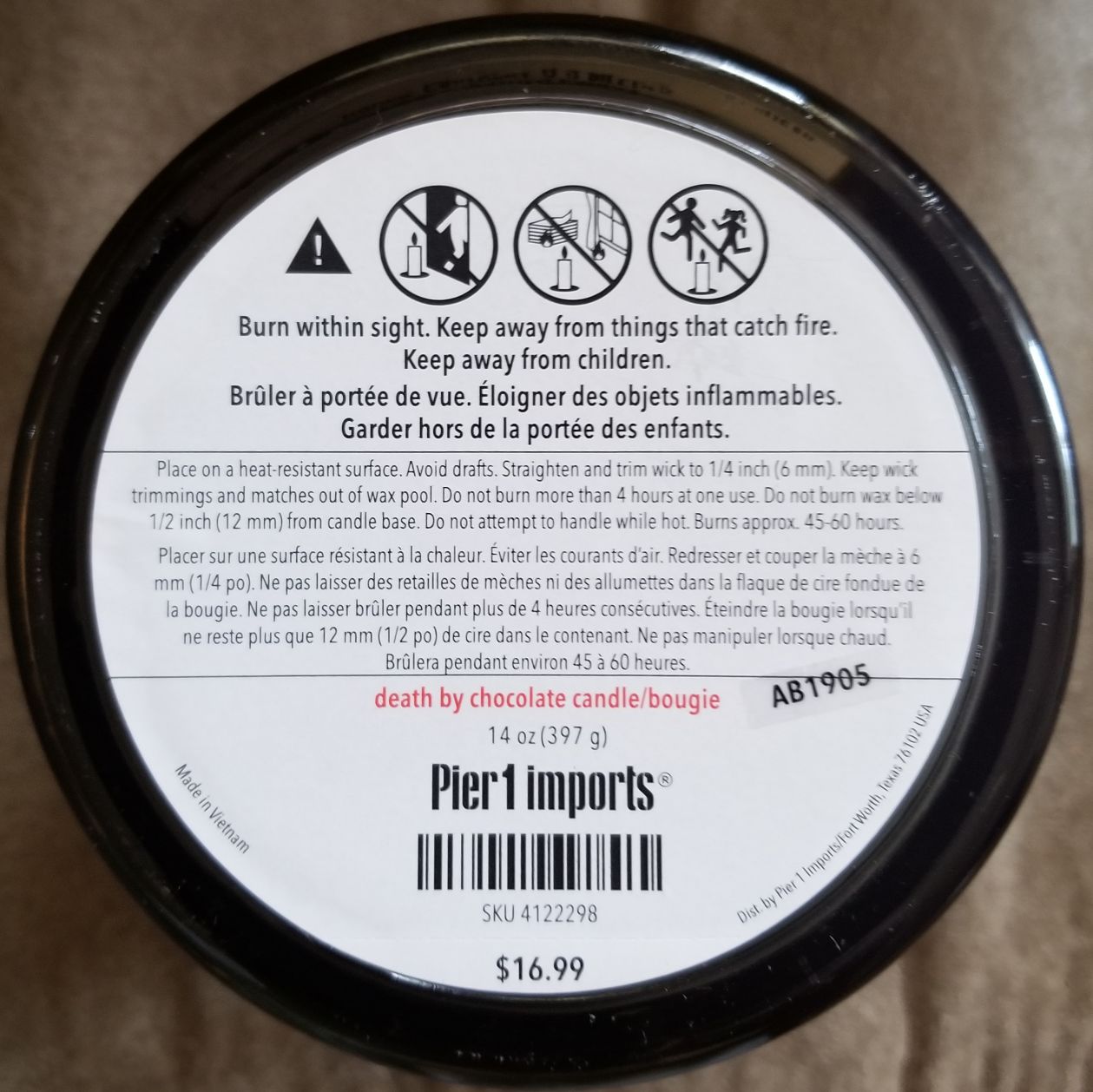 CANDLE: Halloween Pier 1 Imports Death by Chocolate 2019 - Pier 1 Imports (Halloween Candle) action figure collectible [Barcode 51490171] - Main Image 2