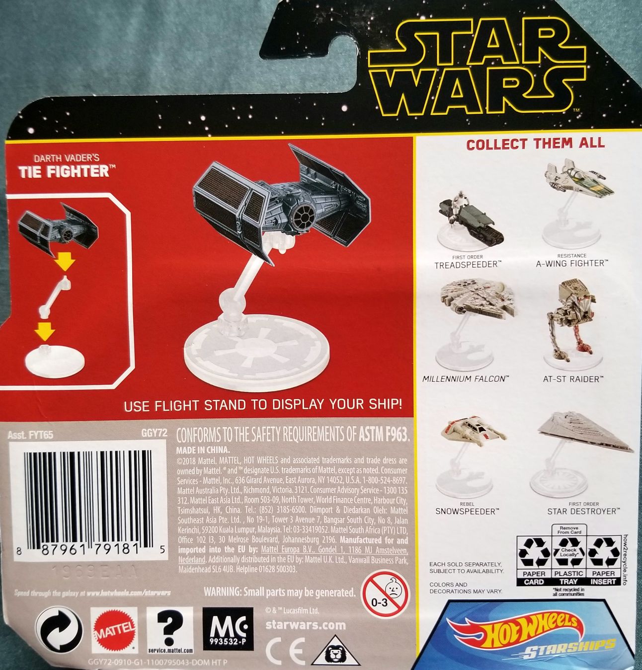 Hot Wheels - Darth Vader’s Tie Fighter - Hot Wheels from Mattel (Star Wars Hot Wheels Starships) action figure collectible [Barcode 887961791815] - Main Image 2