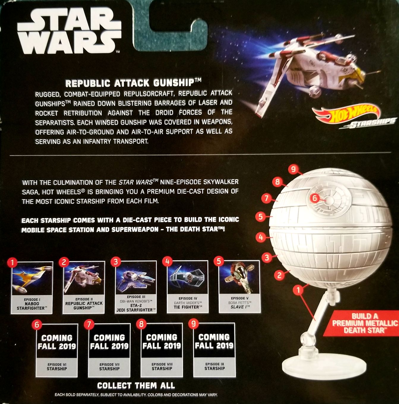 Hot Wheels Star Wars Vehicle Commemorative Series Republic Attack Gunship 2019 TCW - Hot Wheels from Mattel (Star Wars Hot Wheels) action figure collectible [Barcode 0887961709537] - Main Image 2