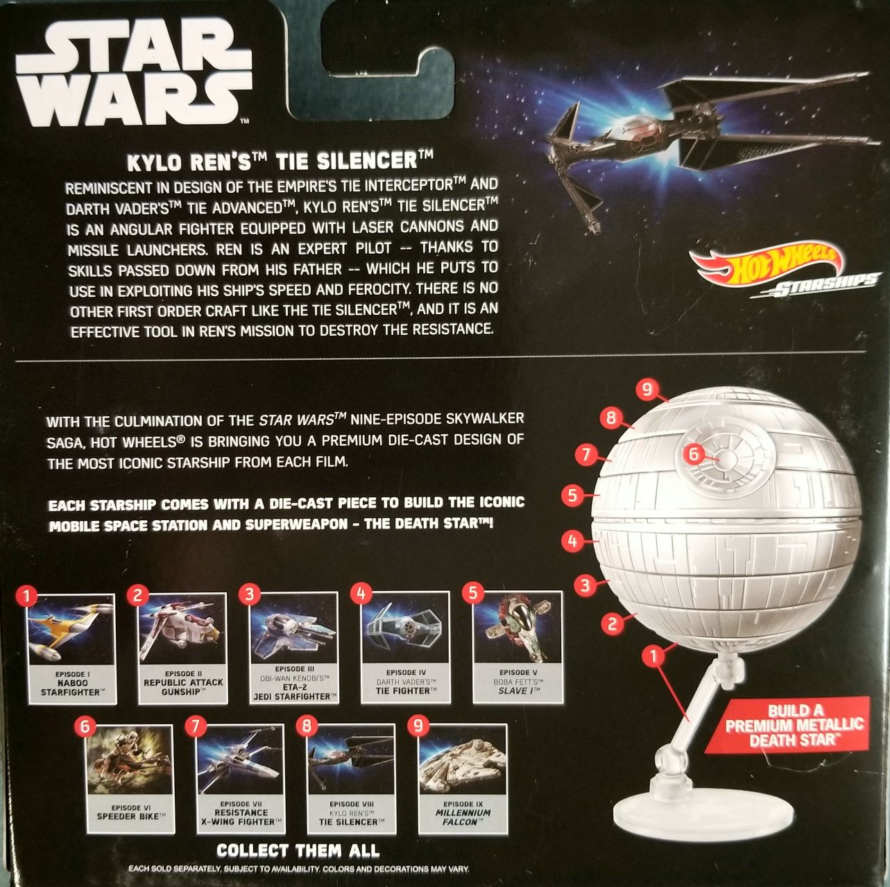 Hot Wheels Star Wars Vehicle Commemorative Series Kylo Ren’s Tie Silencer - Hot Wheels from Mattel (Star Wars Hot Wheels) action figure collectible [Barcode 887961709520] - Main Image 2