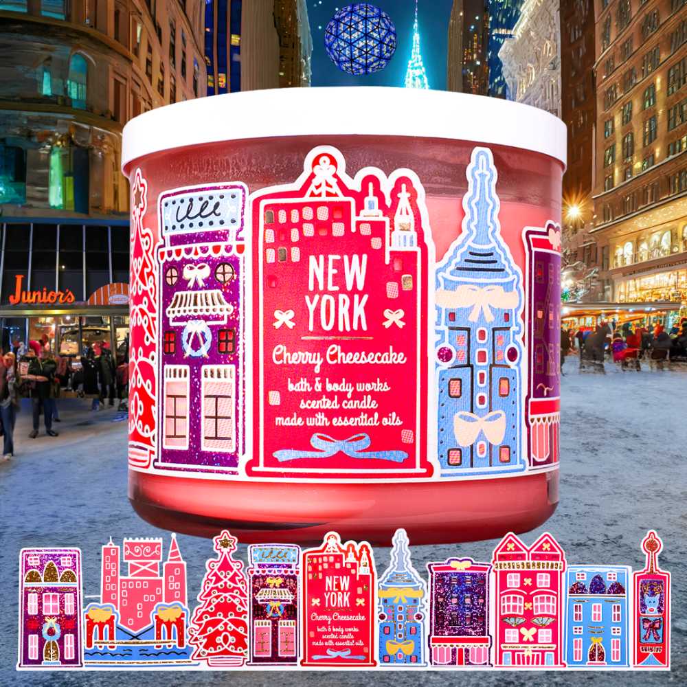CANDLE: Christmas Bath and Bodyworks New York Cherry Cheesecake  2019 USA - Bath & Bodyworks Candle (Christmas Candles) action figure collectible [Barcode 886860449575] - Main Image 4