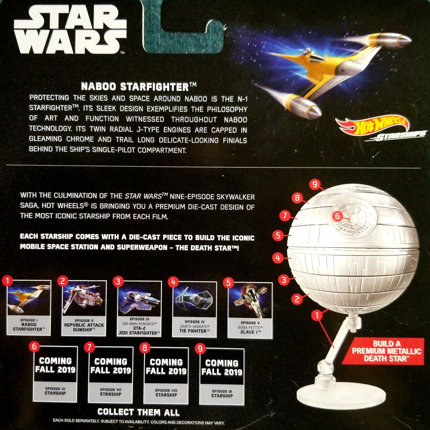 Hot Wheels Star Wars Vehicle Commemorative Series Naboo Starfighter N-1 TPM - Hot Wheels from Mattel (Star Wars Hot Wheels) action figure collectible [Barcode 0887961709544] - Main Image 2