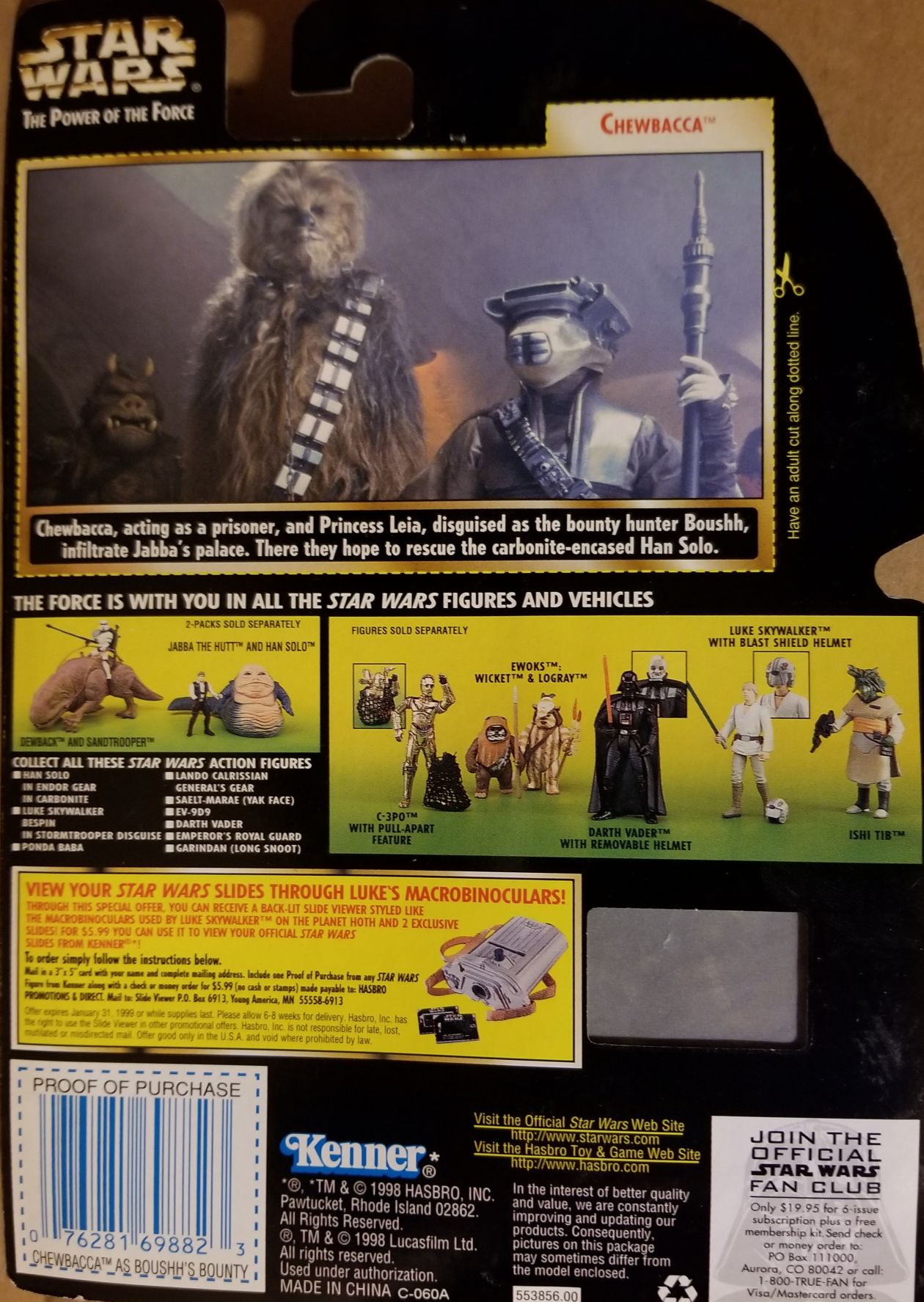 Power Of The Force 2 Green Figure 3.75 - Chewbacca (Boussh’s Bounty) ROTJ Freeze Frame - Hasbro / Kenner (Star Wars Episode VI Return Of The Jedi) action figure collectible - Main Image 2