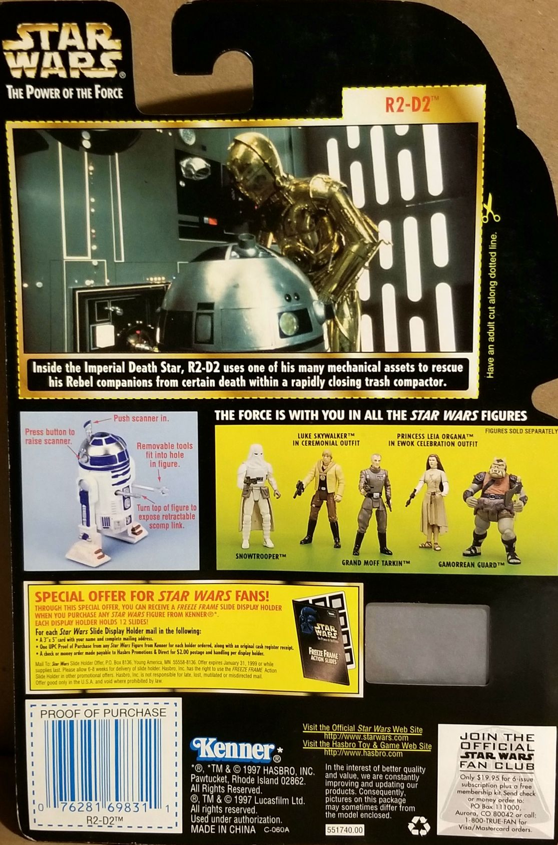 Power Of The Force Green figure 3.75 R2-D2 (With pop up scanner) - Hasbro / Kenner (Star Wars Episode IV A New Hope) action figure collectible - Main Image 2