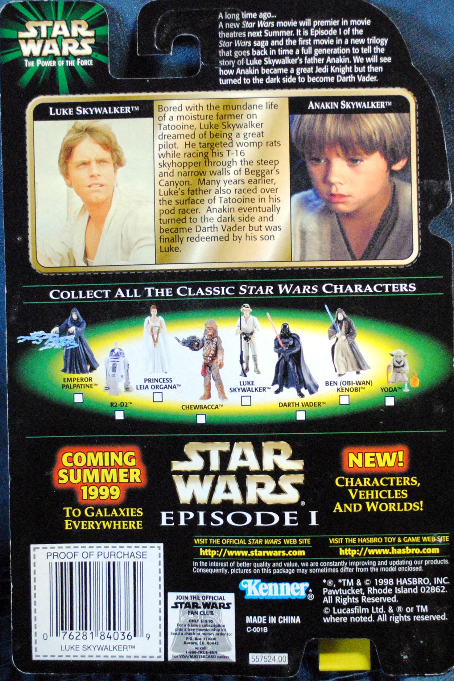 Power Of The Force 2 Green Figure 3.75 - Luke Skywalker with hat ANH FlashbackCard - Hasbro / Kenner (Power Of The Force - Green Card) action figure collectible [Barcode 0076281840369] - Main Image 2