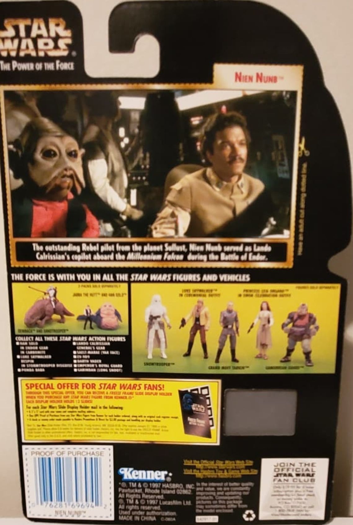 Power of the Force 2 Green figure 3.75 - Nien Nunb ROTJ HologramCard - Hasbro / Kenner (Star Wars Episode VI Return Of The Jedi) action figure collectible [Barcode 0076281696942] - Main Image 2